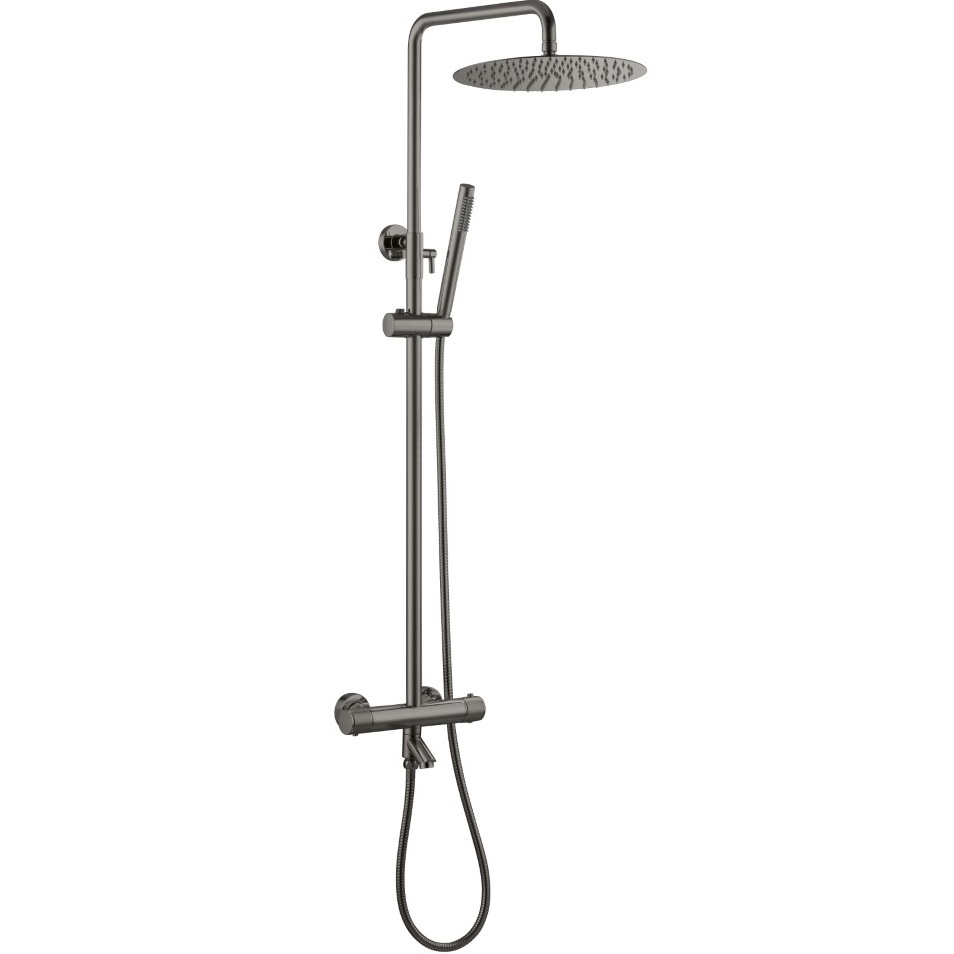 Душевая стойка со смесителем 30x30 см. Boheme Uno 468-T-GM (оружейный металл), с термостатом, с изливом