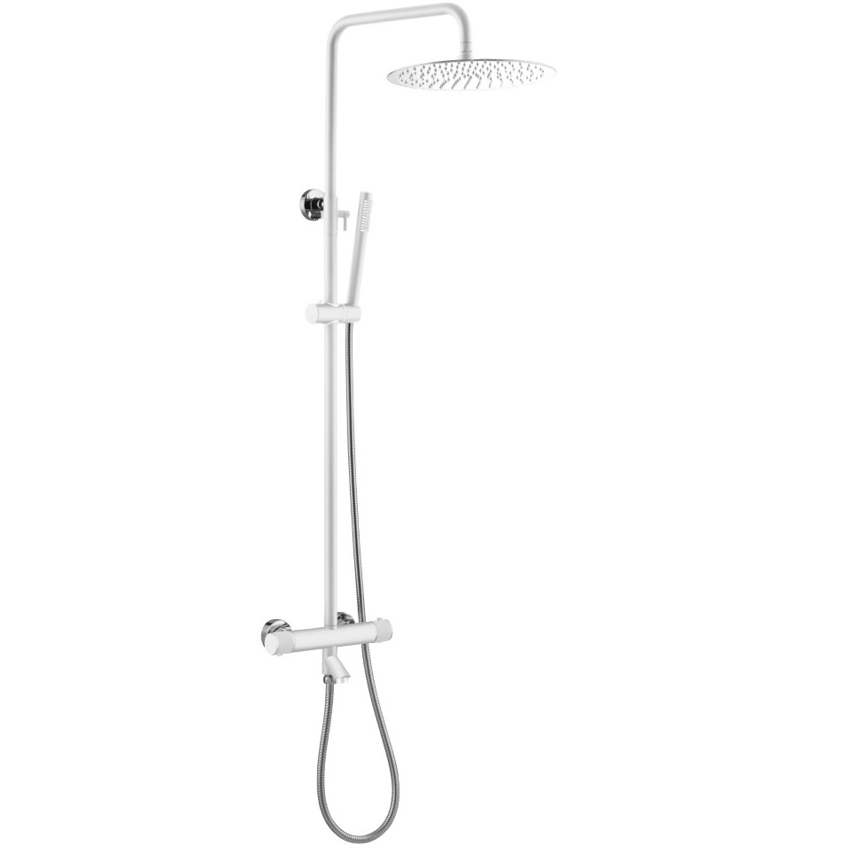 Душевая стойка со смесителем 30x30 см. Boheme Uno 468-T-WCR (хром, белый матовый), с термостатом, с изливом
