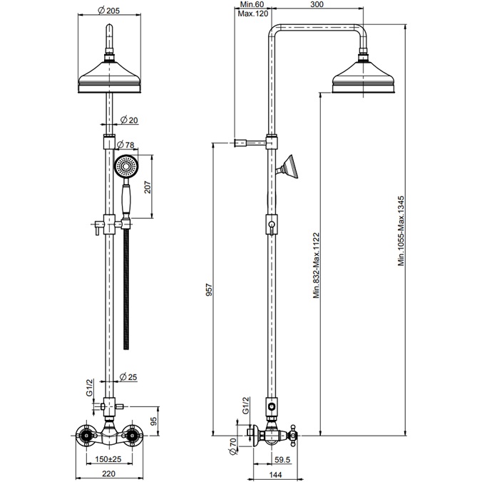 Душевая стойка со смесителем Fima Carlo Frattini Elizabeth F5085/2OR (золотой), без излива