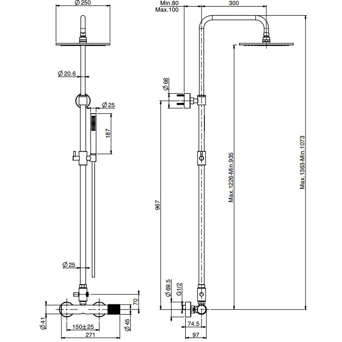 Душевая стойка со смесителем Fima Carlo Frattini Spillo Up F3035/2NS (черный матовый)