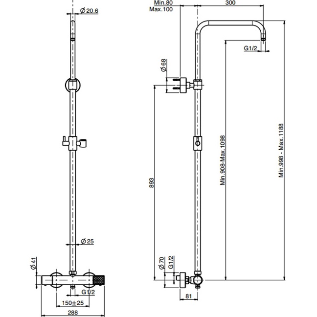 Душевая стойка со смесителем Fima Carlo Frattini Wellness F4285TXNS (черный матовый), с термостатом