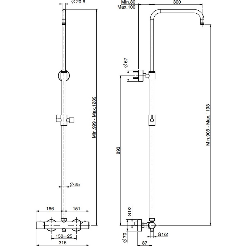 Душевая стойка со смесителем настенная Fima Carlo Frattini Wellness F3255SCR (хром)
