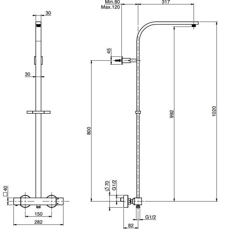 Душевая стойка со смесителем настенная Fima Carlo Frattini Wellness F4255NQCR (хром), с термостатом