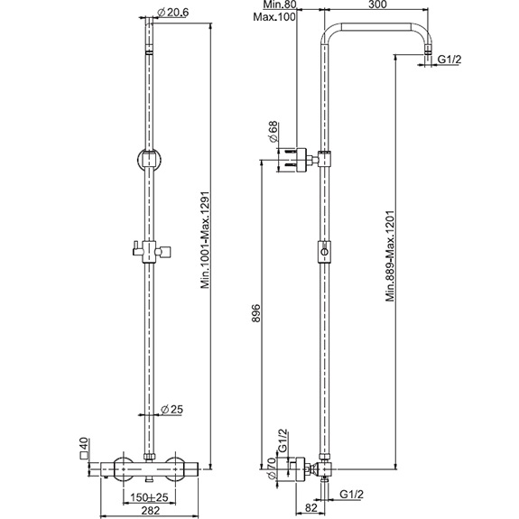 Душевая стойка со смесителем настенная Fima Carlo Frattini Wellness F4255SCR (хром), с термостатом