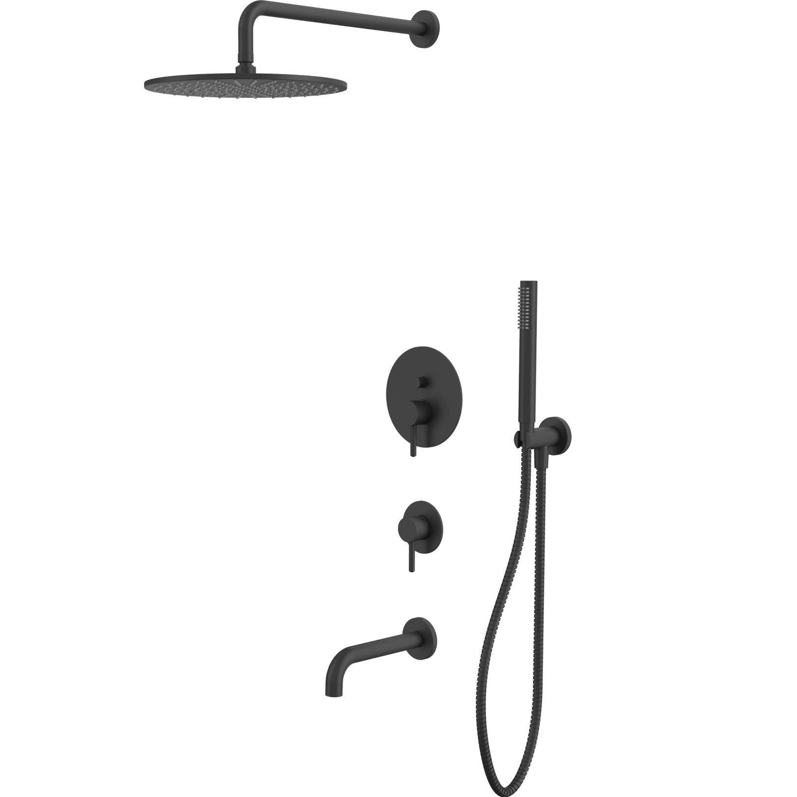 Душевой комплект для ванны и душа скрытого монтажа 30x30 см., Whitecross Серия Y YSET07BL (черный матовый), с изливом