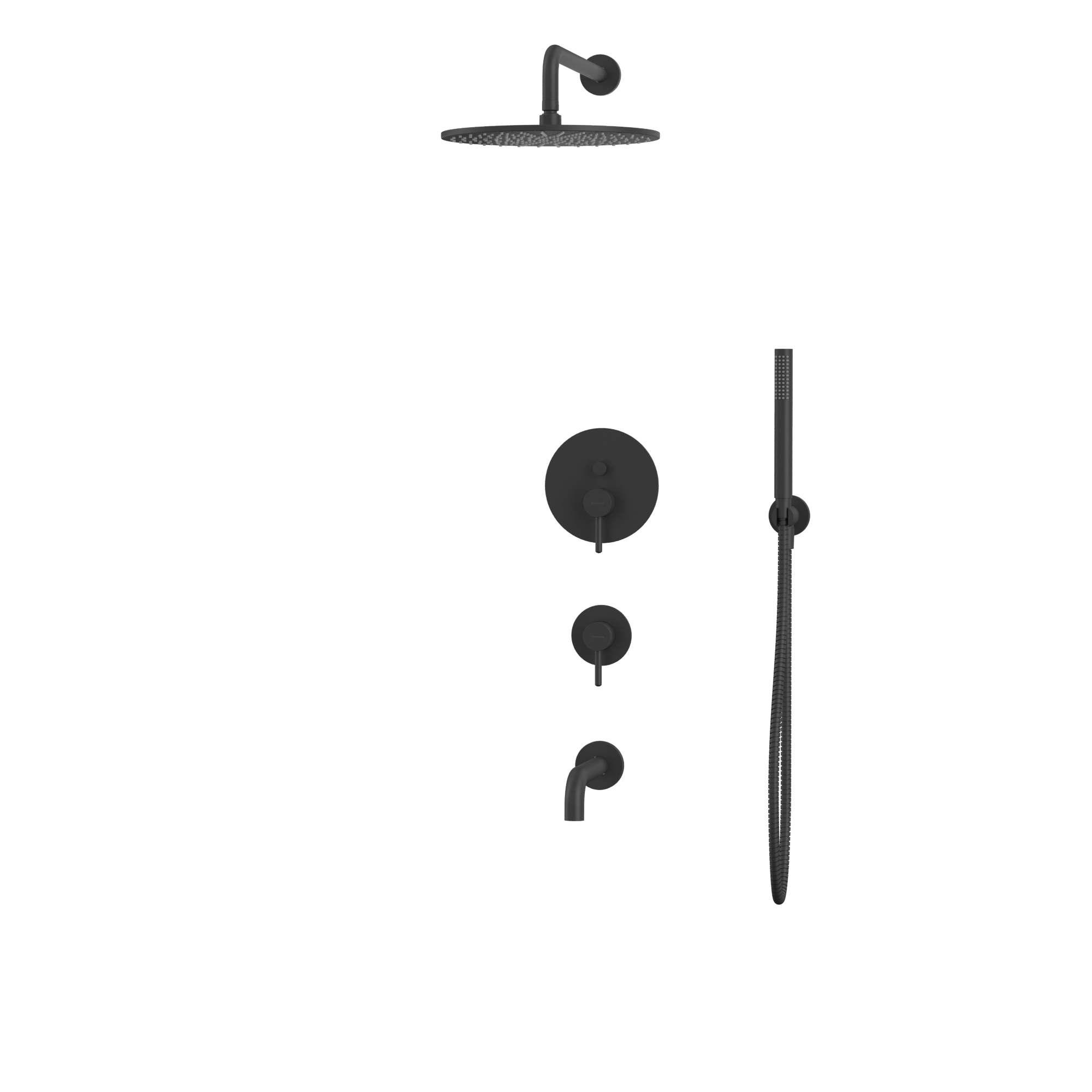 Душевой комплект для ванны и душа скрытого монтажа 30x30 см., Whitecross Серия Y YSET07BL (черный матовый), с изливом