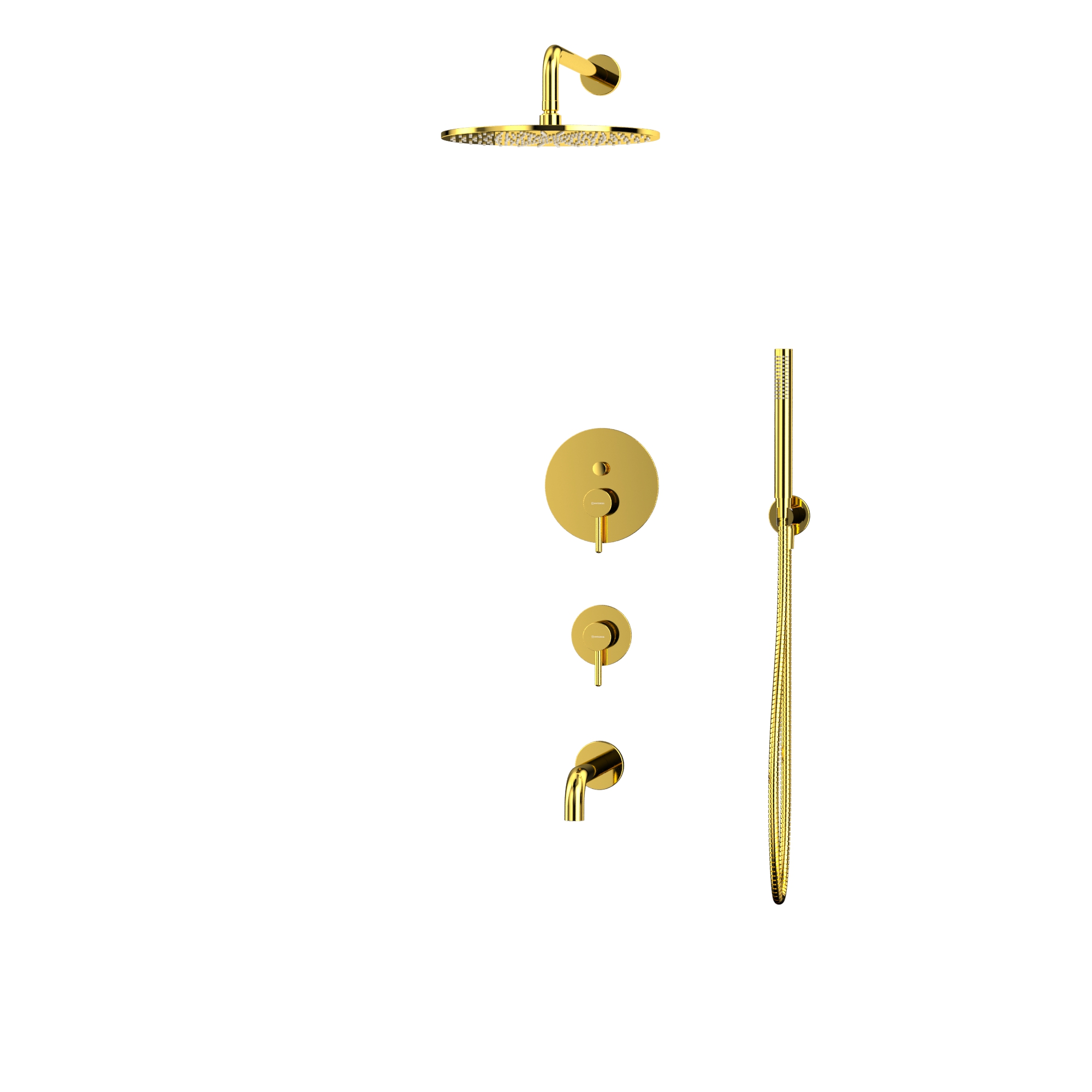 Душевой комплект для ванны и душа скрытого монтажа 30x30 см., Whitecross Серия Y YSET07GL (золотой), с изливом