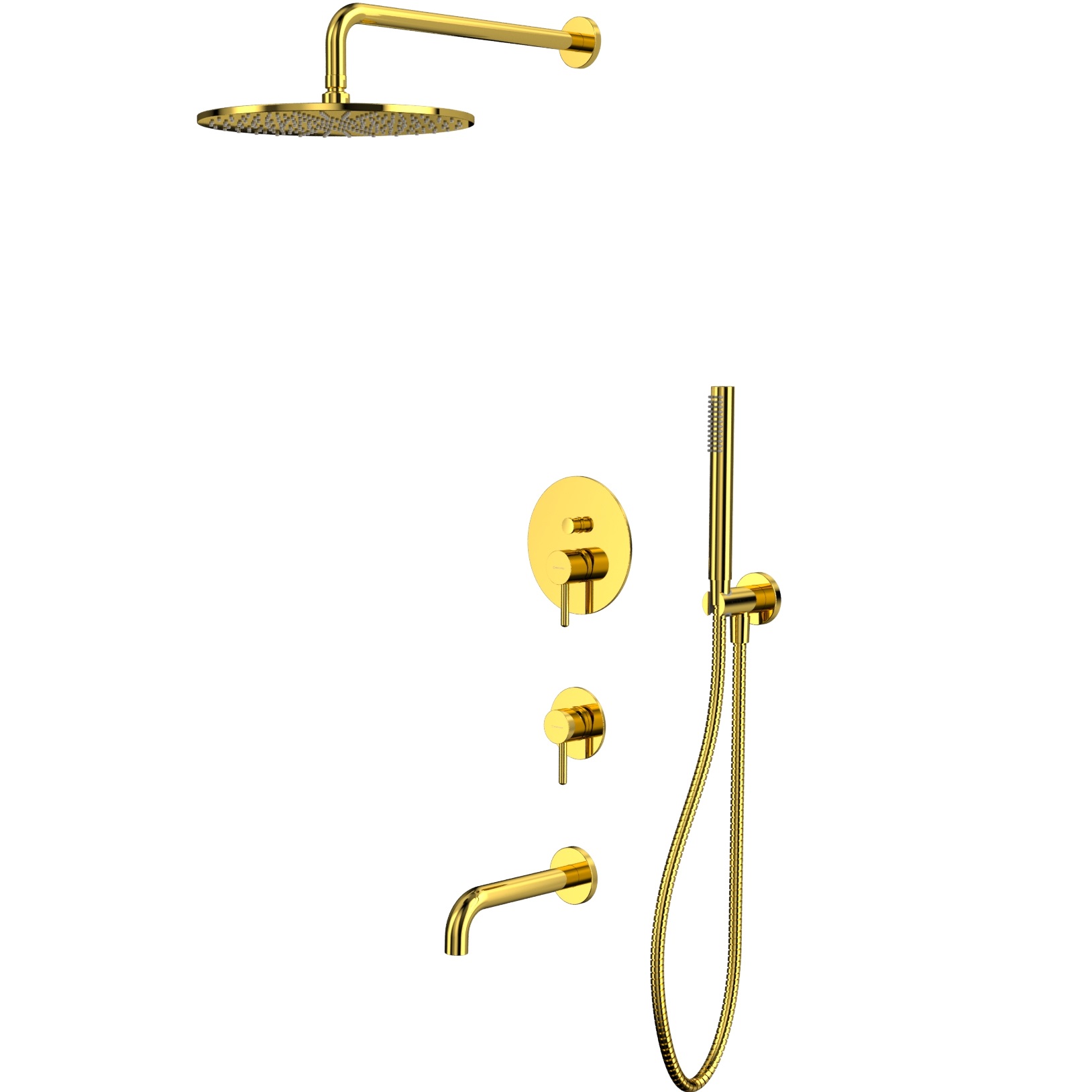 Душевой комплект для ванны и душа скрытого монтажа 30x30 см., Whitecross Серия Y YSET07GL (золотой), с изливом