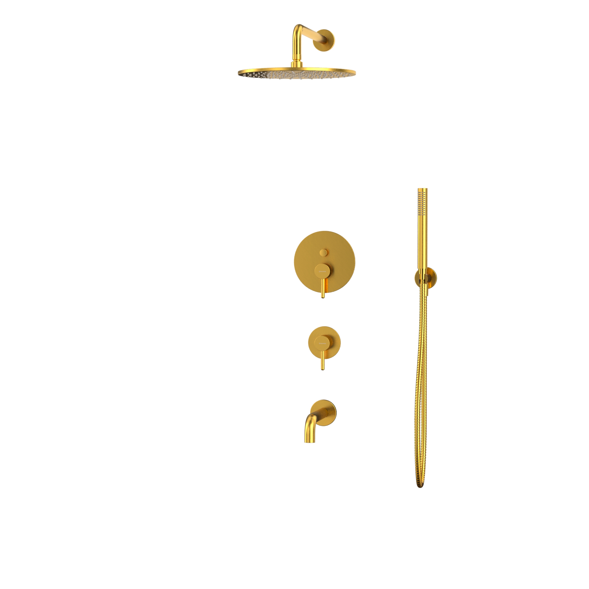 Душевой комплект для ванны и душа скрытого монтажа 30x30 см., Whitecross Серия Y YSET07GLB (золото брашированное), с изливом