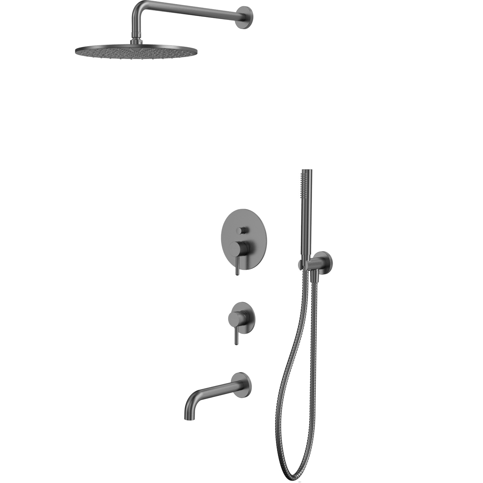 Душевой комплект для ванны и душа скрытого монтажа 30x30 см., Whitecross Серия Y YSET07GM (оружейный металл), с изливом
