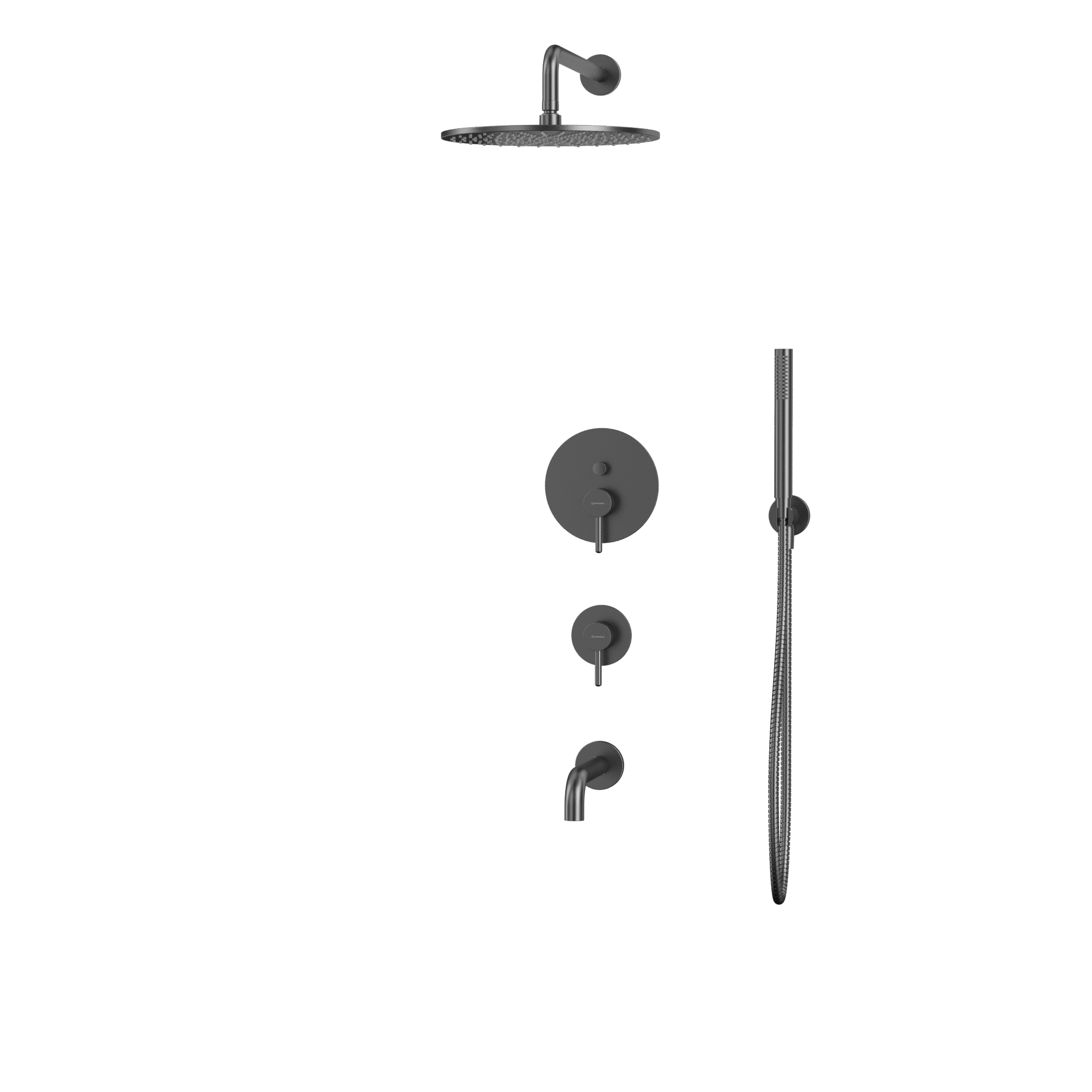 Душевой комплект для ванны и душа скрытого монтажа 30x30 см., Whitecross Серия Y YSET07GM (оружейный металл), с изливом