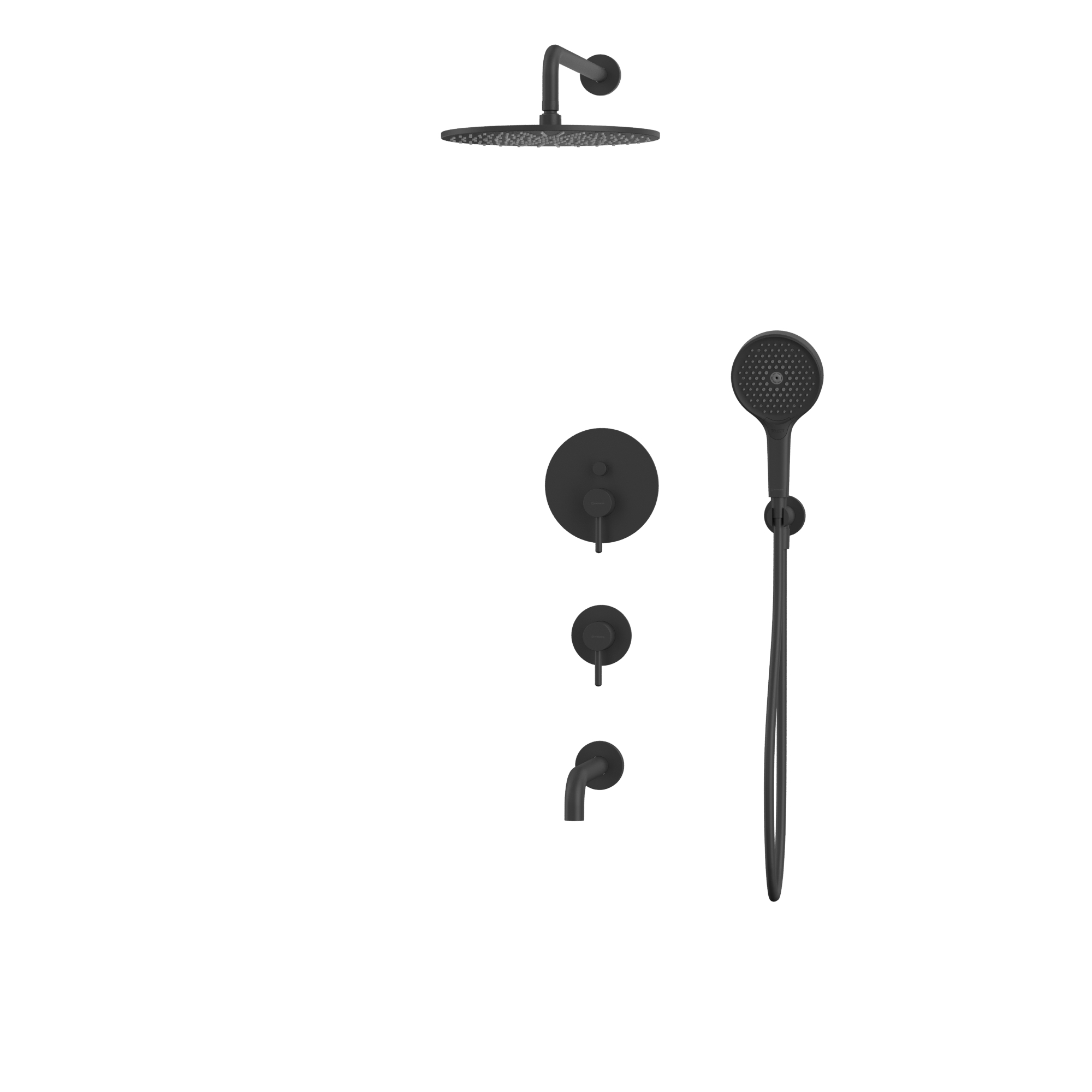 Душевой комплект для ванны и душа скрытого монтажа 30x30 см., Whitecross Серия Y YSET07TOPBL (черный матовый), с изливом