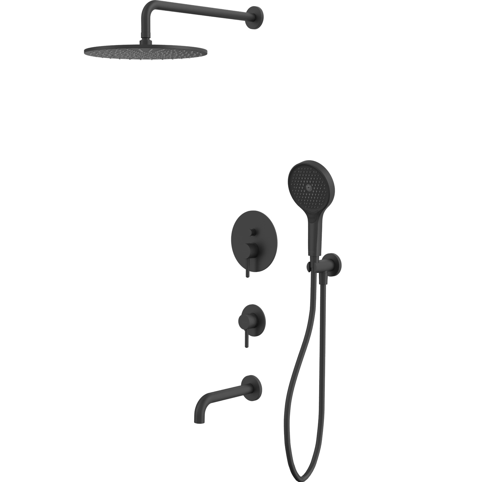 Душевой комплект для ванны и душа скрытого монтажа 30x30 см., Whitecross Серия Y YSET07TOPBL (черный матовый), с изливом