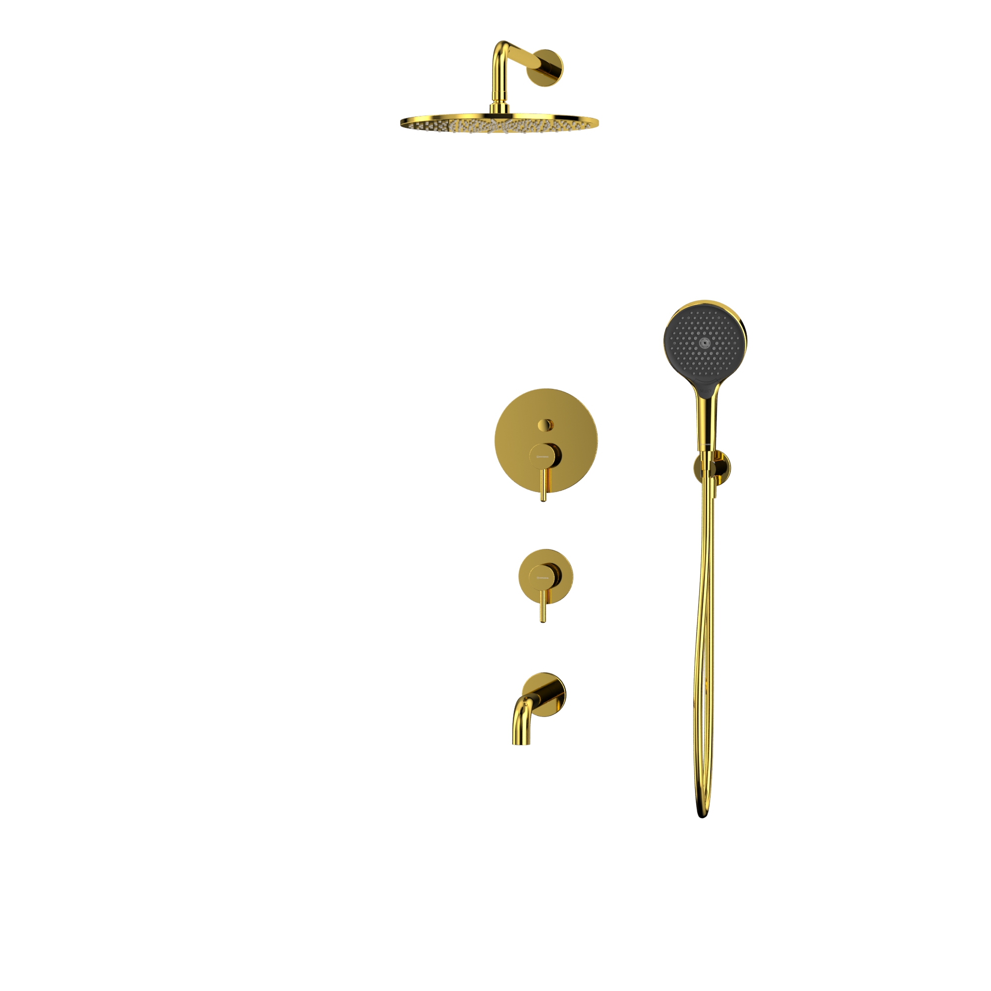 Душевой комплект для ванны и душа скрытого монтажа 30x30 см., Whitecross Серия Y YSET07TOPGL (золотой), с изливом