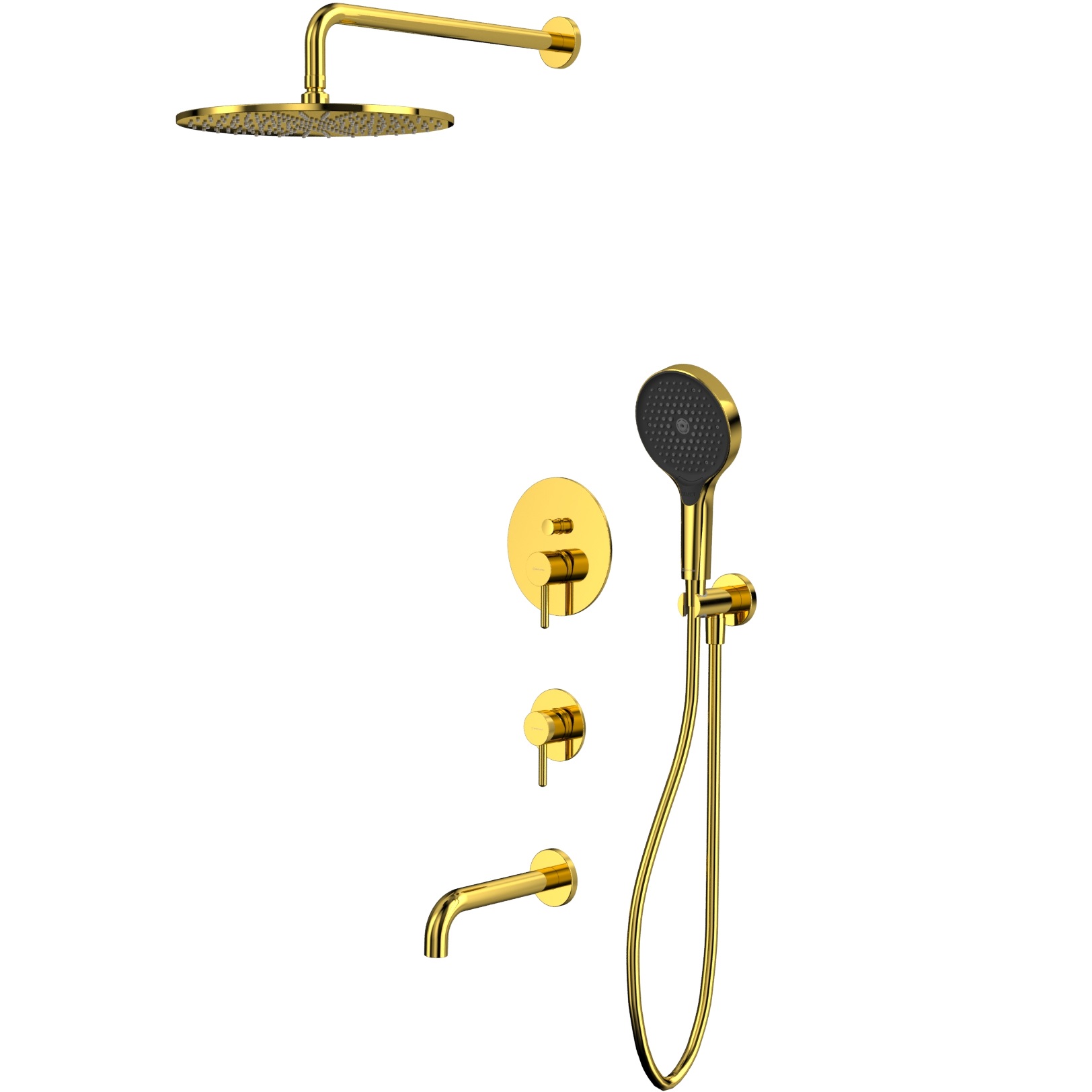 Душевой комплект для ванны и душа скрытого монтажа 30x30 см., Whitecross Серия Y YSET07TOPGL (золотой), с изливом