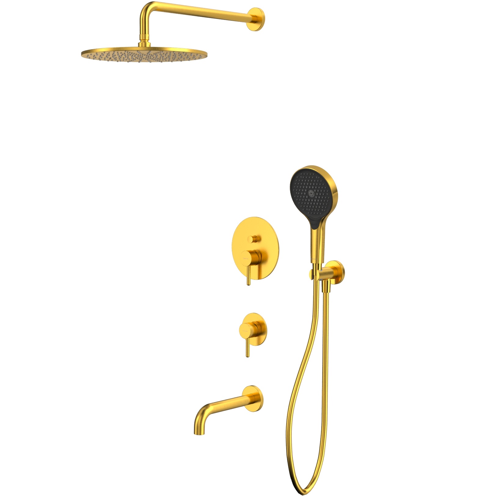 Душевой комплект для ванны и душа скрытого монтажа 30x30 см., Whitecross Серия Y YSET07TOPGLB (золото брашированное), с изливом