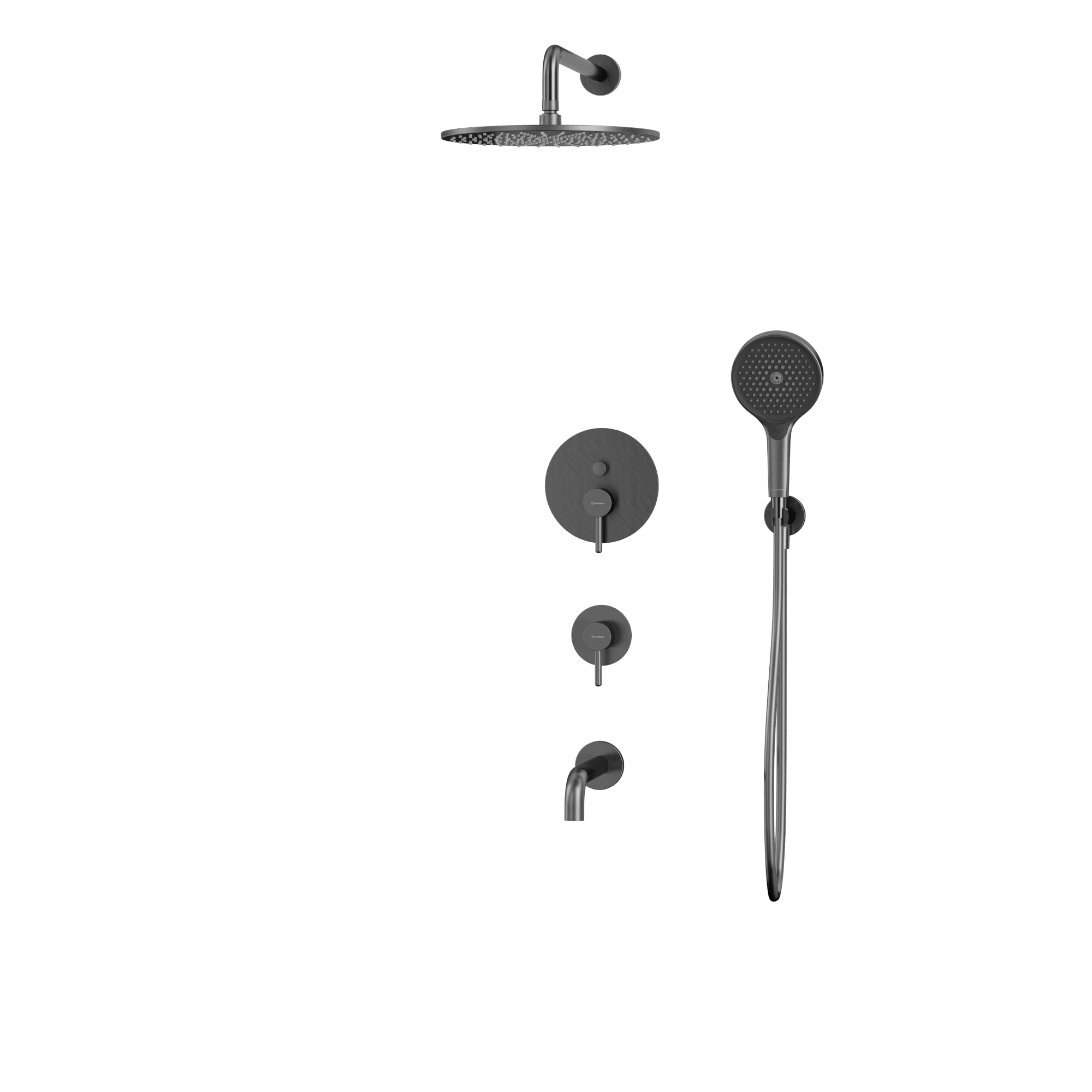 Душевой комплект для ванны и душа скрытого монтажа 30x30 см., Whitecross Серия Y YSET07TOPGM (оружейный металл), с изливом