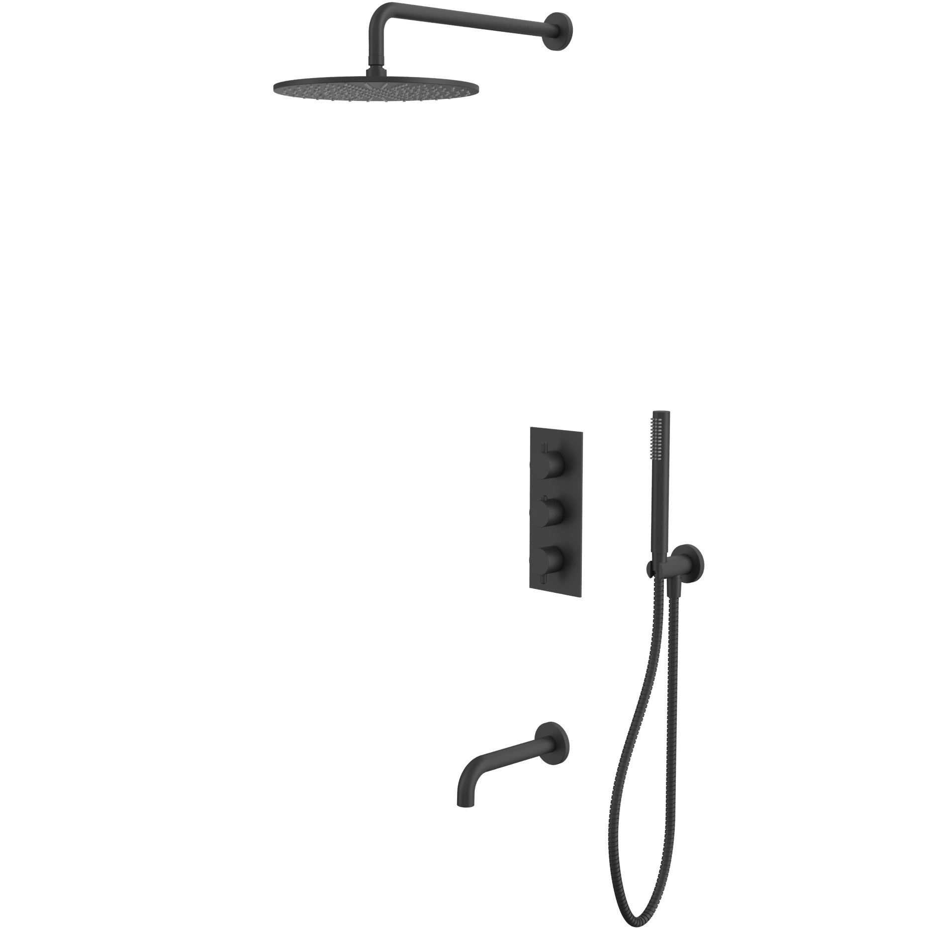 Душевой комплект для ванны и душа скрытого монтажа 30x30см., Whitecross серия Y YSET11BL (черный матовый), с термостатом, с изливом