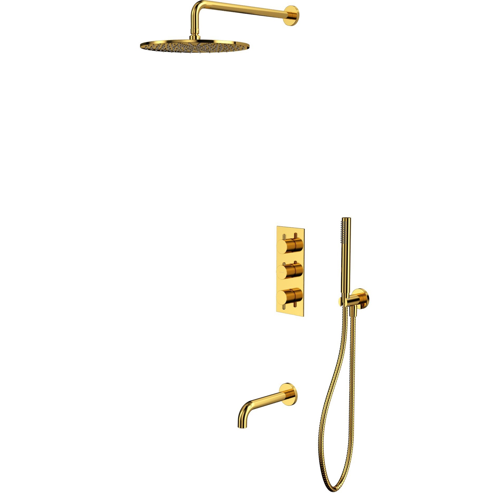 Душевой комплект для ванны и душа скрытого монтажа 30x30см., Whitecross серия Y YSET11GL (золотой PVD), с термостатом, с изливом