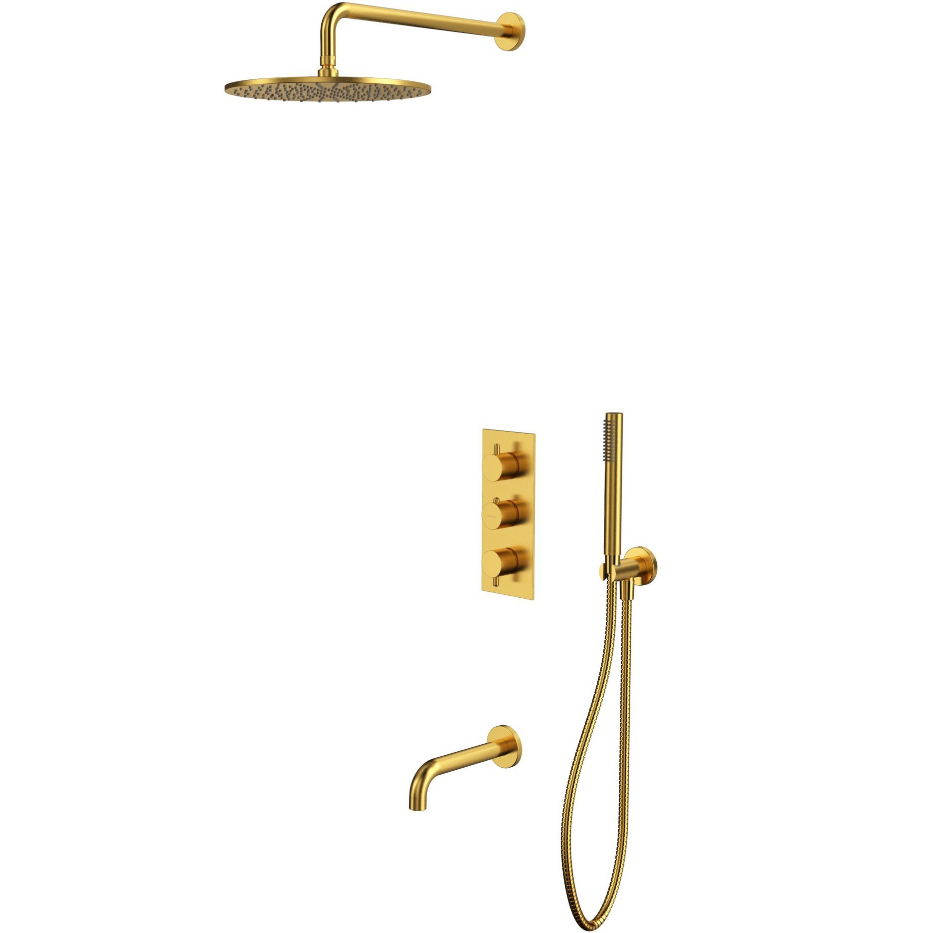 Душевой комплект для ванны и душа скрытого монтажа 30x30см., Whitecross серия Y YSET11GLB (золото брашированное PVD), с термостатом, с изливом