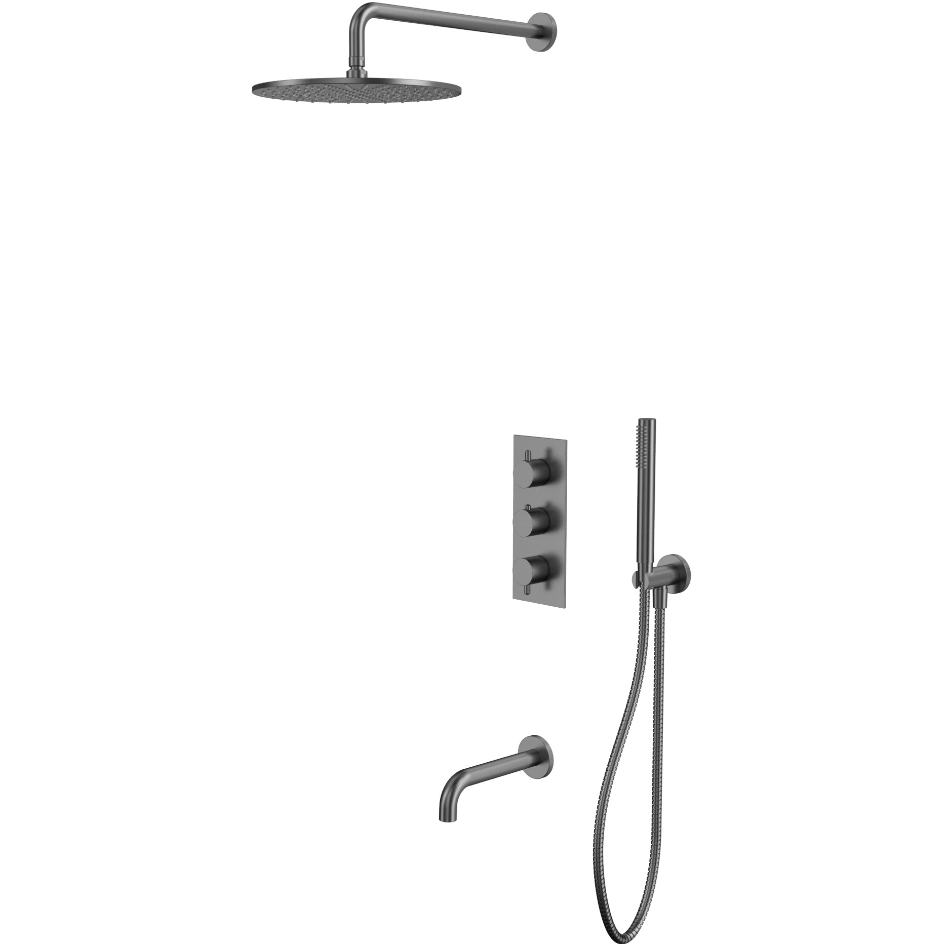 Душевой комплект для ванны и душа скрытого монтажа 30x30см., Whitecross серия Y YSET11GM (оружейный металл PVD), с термостатом, с изливом