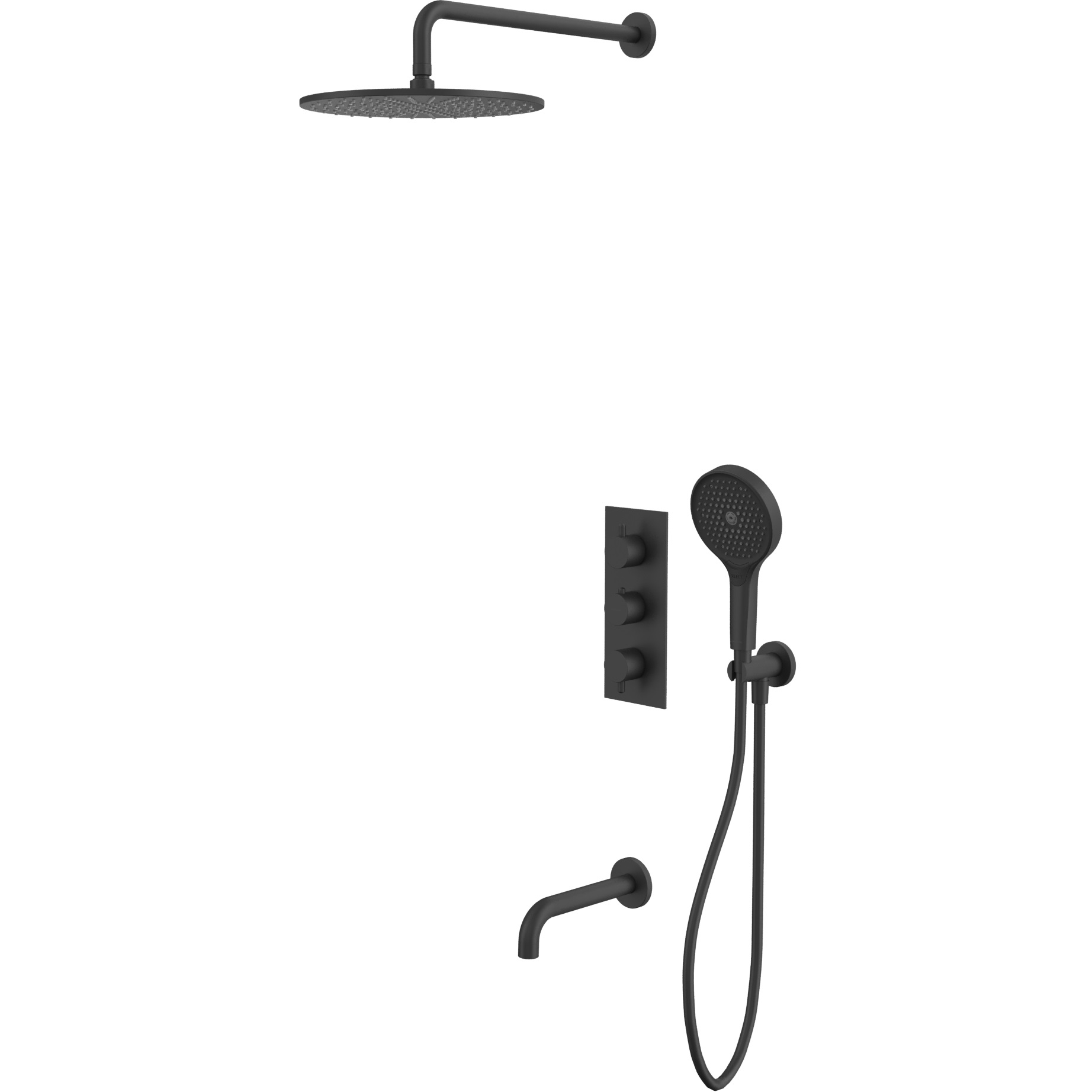 Душевой комплект для ванны и душа скрытого монтажа 30x30см., Whitecross серия Y YSET11TOPBL (черный матовый), с термостатом, с изливом