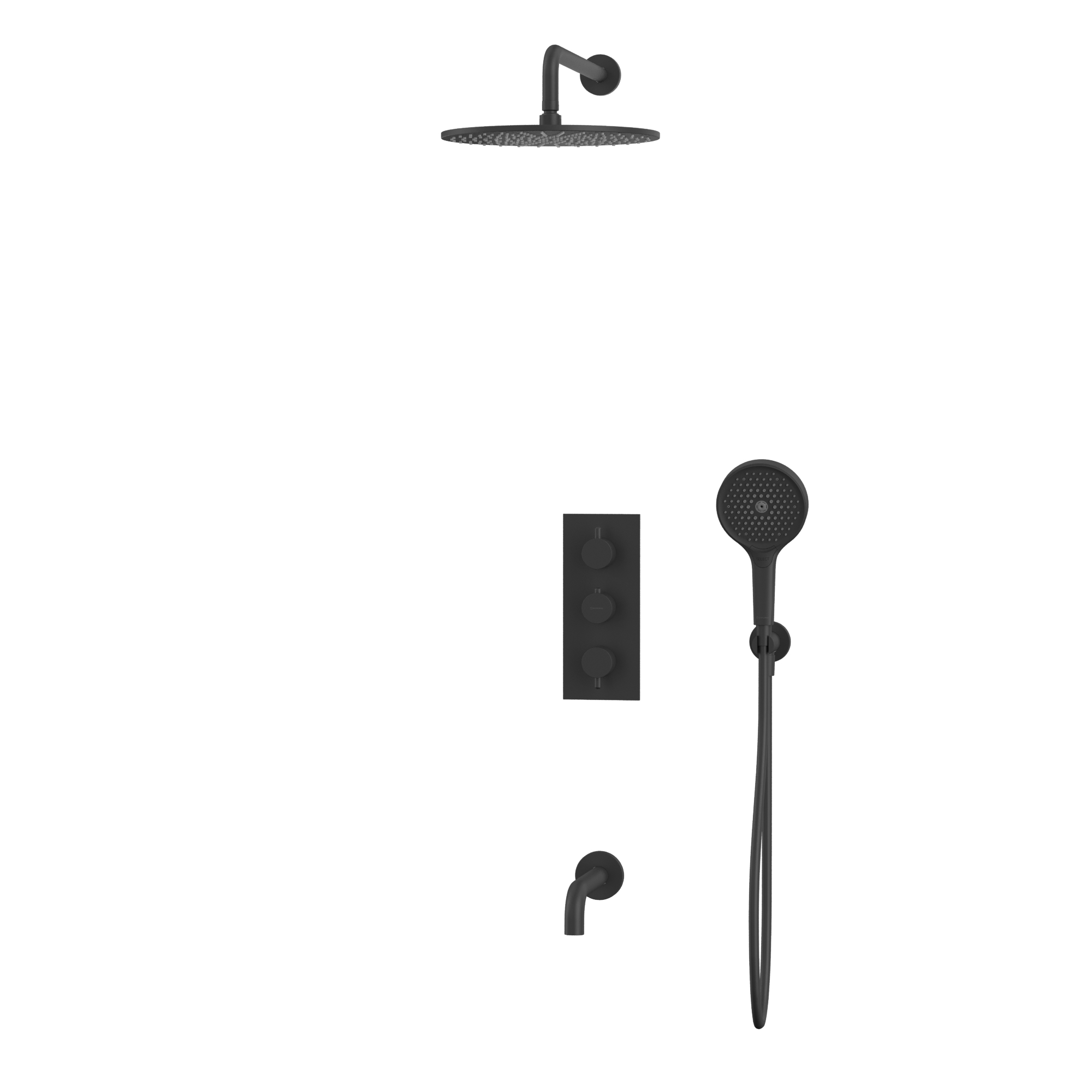 Душевой комплект для ванны и душа скрытого монтажа 30x30см., Whitecross серия Y YSET11TOPBL (черный матовый), с термостатом, с изливом