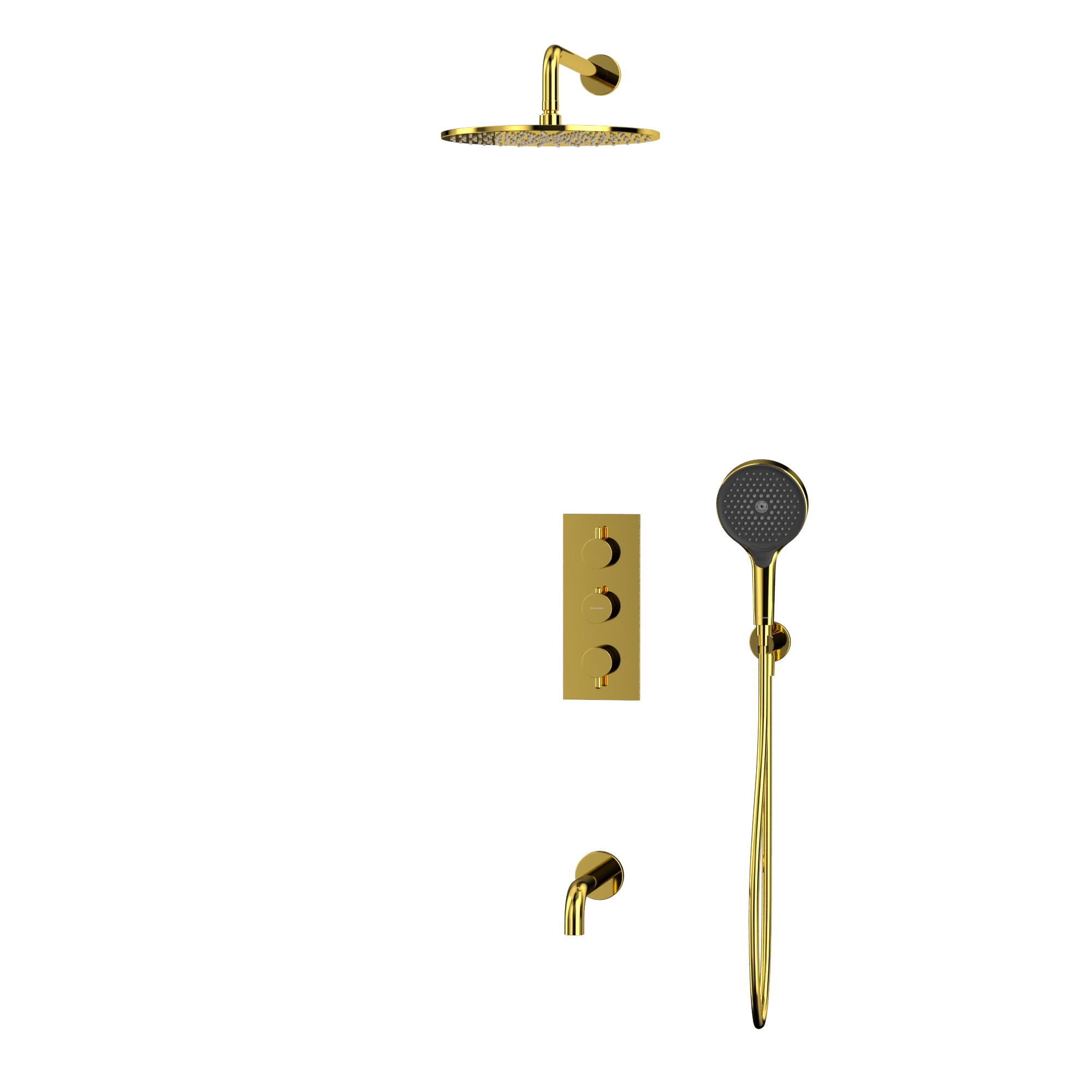 Душевой комплект для ванны и душа скрытого монтажа 30x30см., Whitecross серия Y YSET11TOPGL (золотой PVD), с термостатом, с изливом