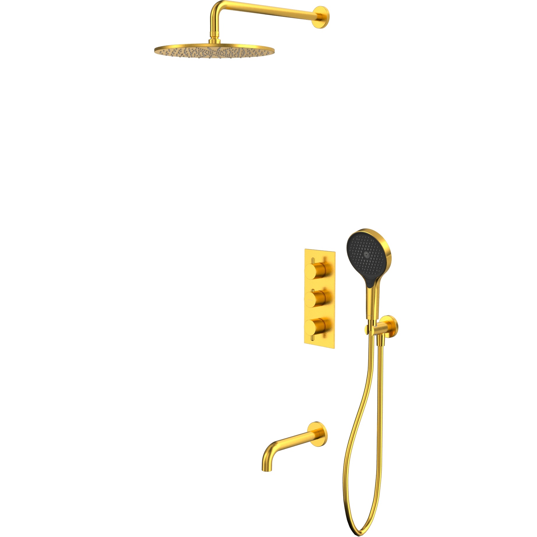 Душевой комплект для ванны и душа скрытого монтажа 30x30см., Whitecross серия Y YSET11TOPGLB (золото брашированное PVD), с термостатом, с изливом