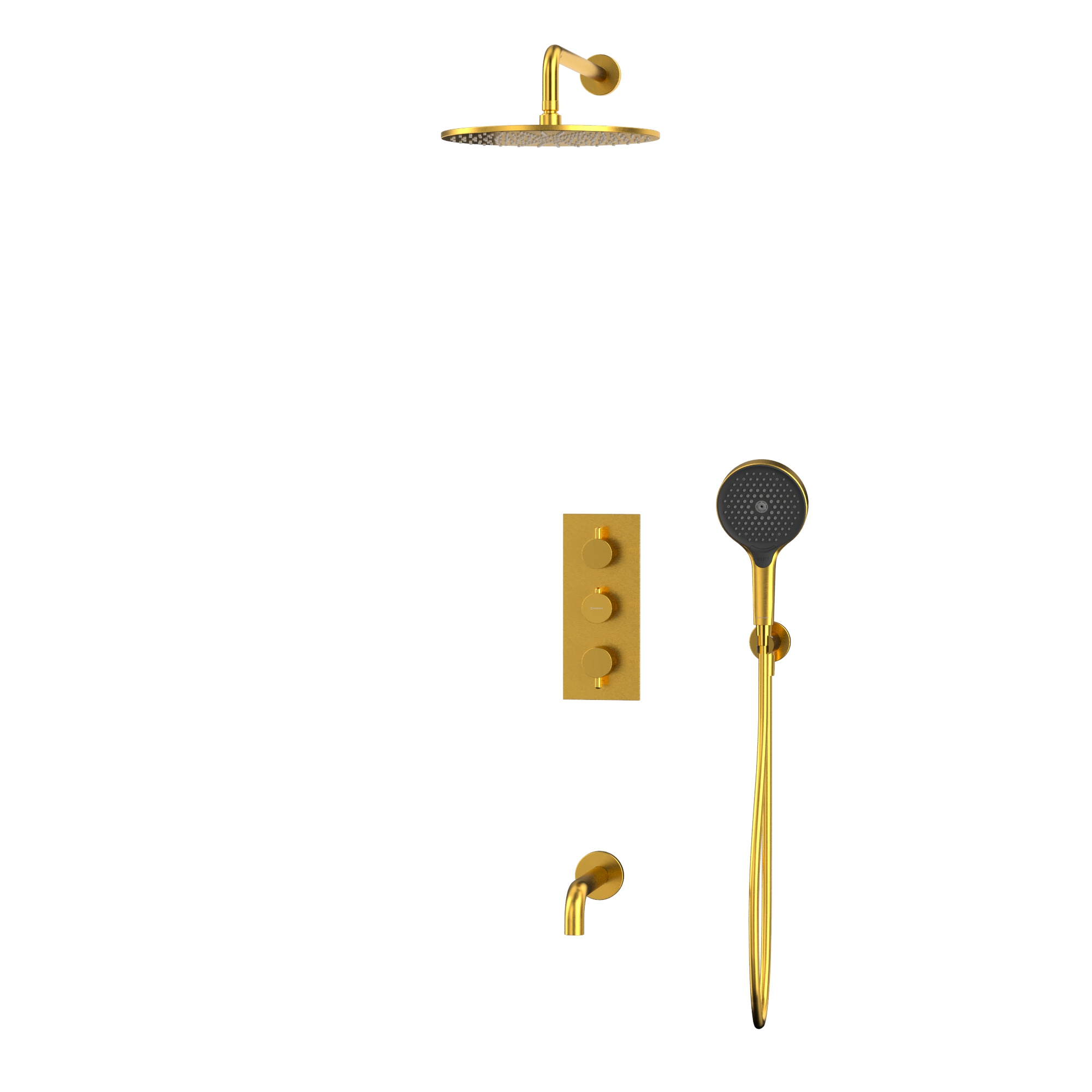 Душевой комплект для ванны и душа скрытого монтажа 30x30см., Whitecross серия Y YSET11TOPGLB (золото брашированное PVD), с термостатом, с изливом