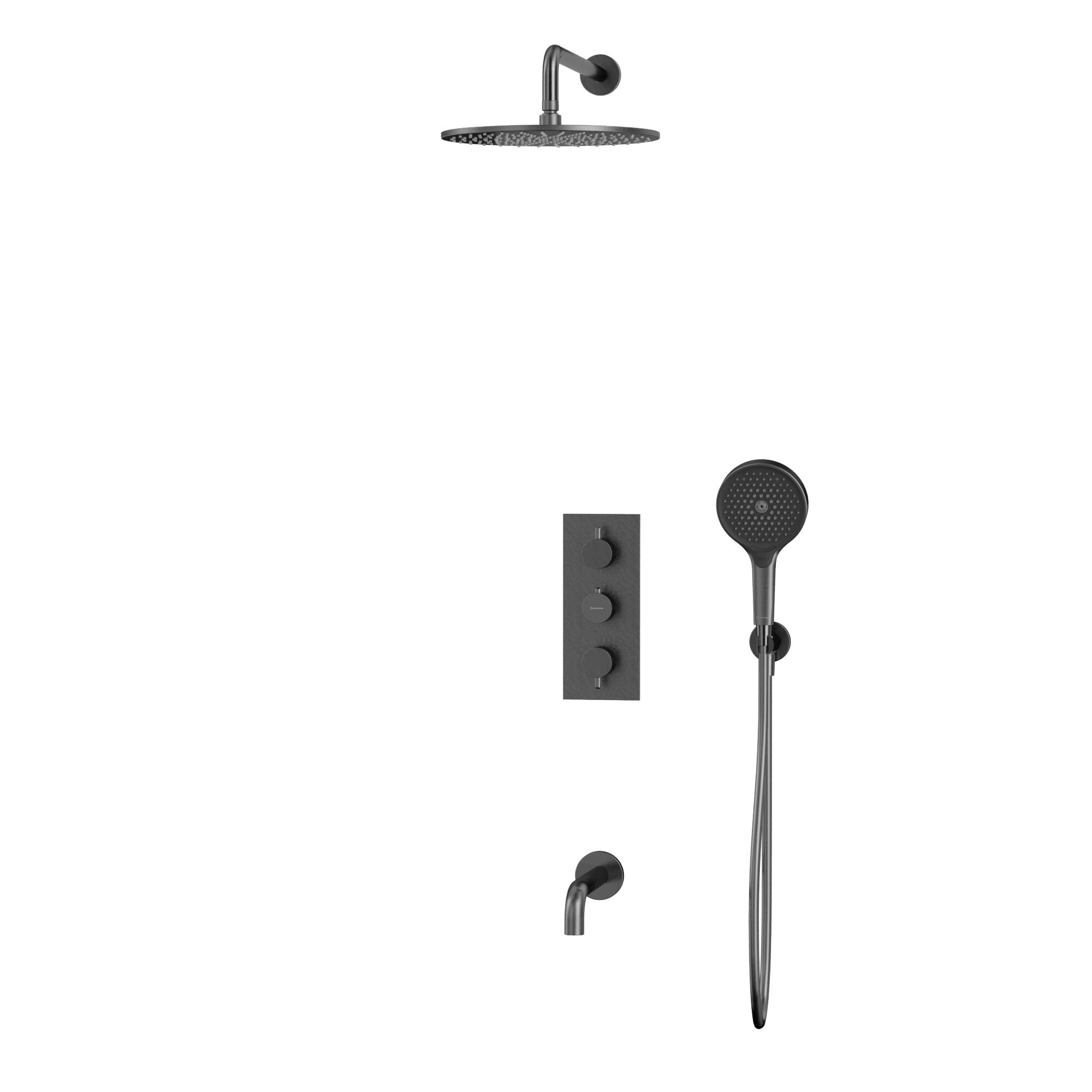 Душевой комплект для ванны и душа скрытого монтажа 30x30см., Whitecross серия Y YSET11TOPGM (оружейный металл PVD), с термостатом, с изливом