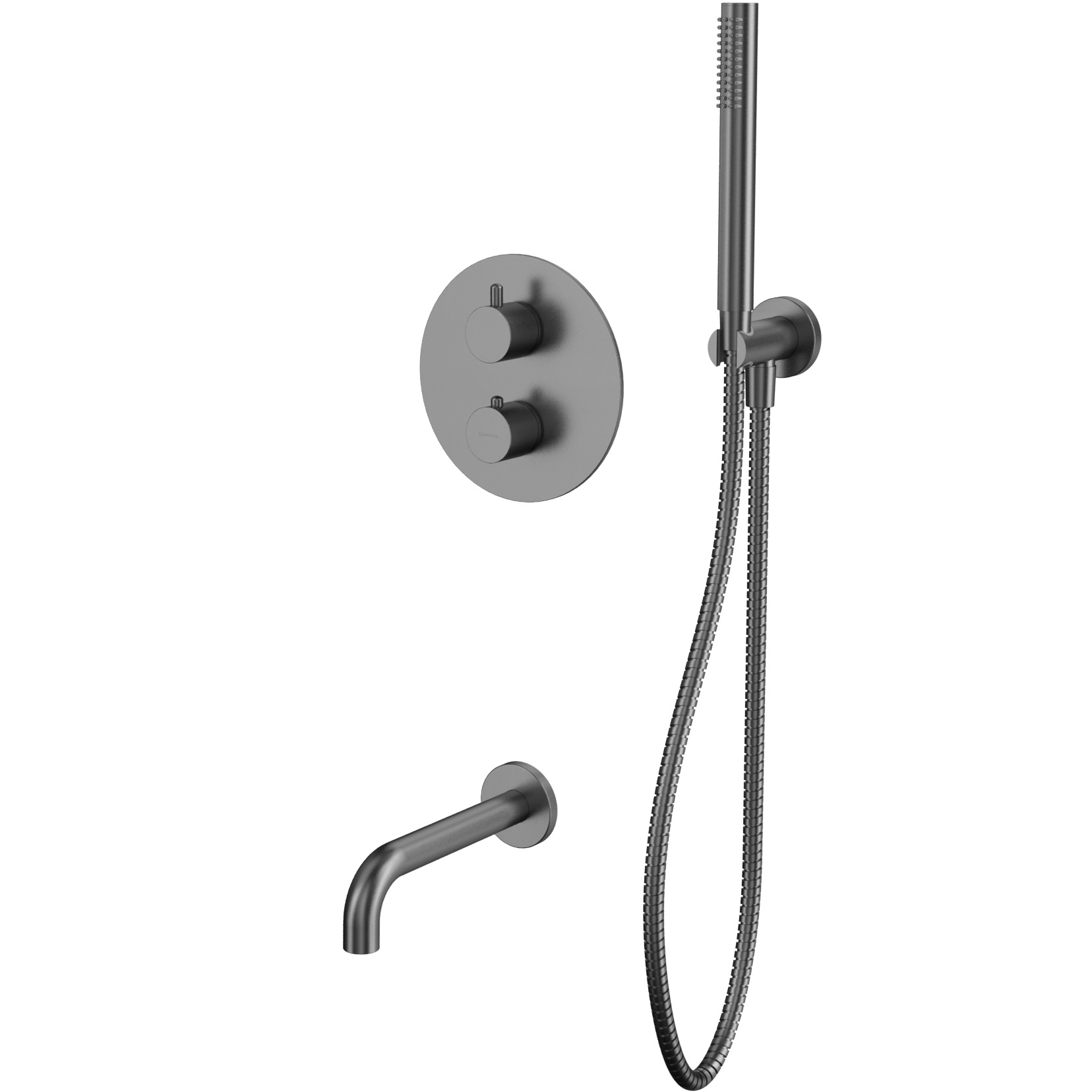 Душевой комплект для ванны скрытого монтажа Whitecross серия Y YSET10GM (оружейный металл PVD), с термостатом, с изливом