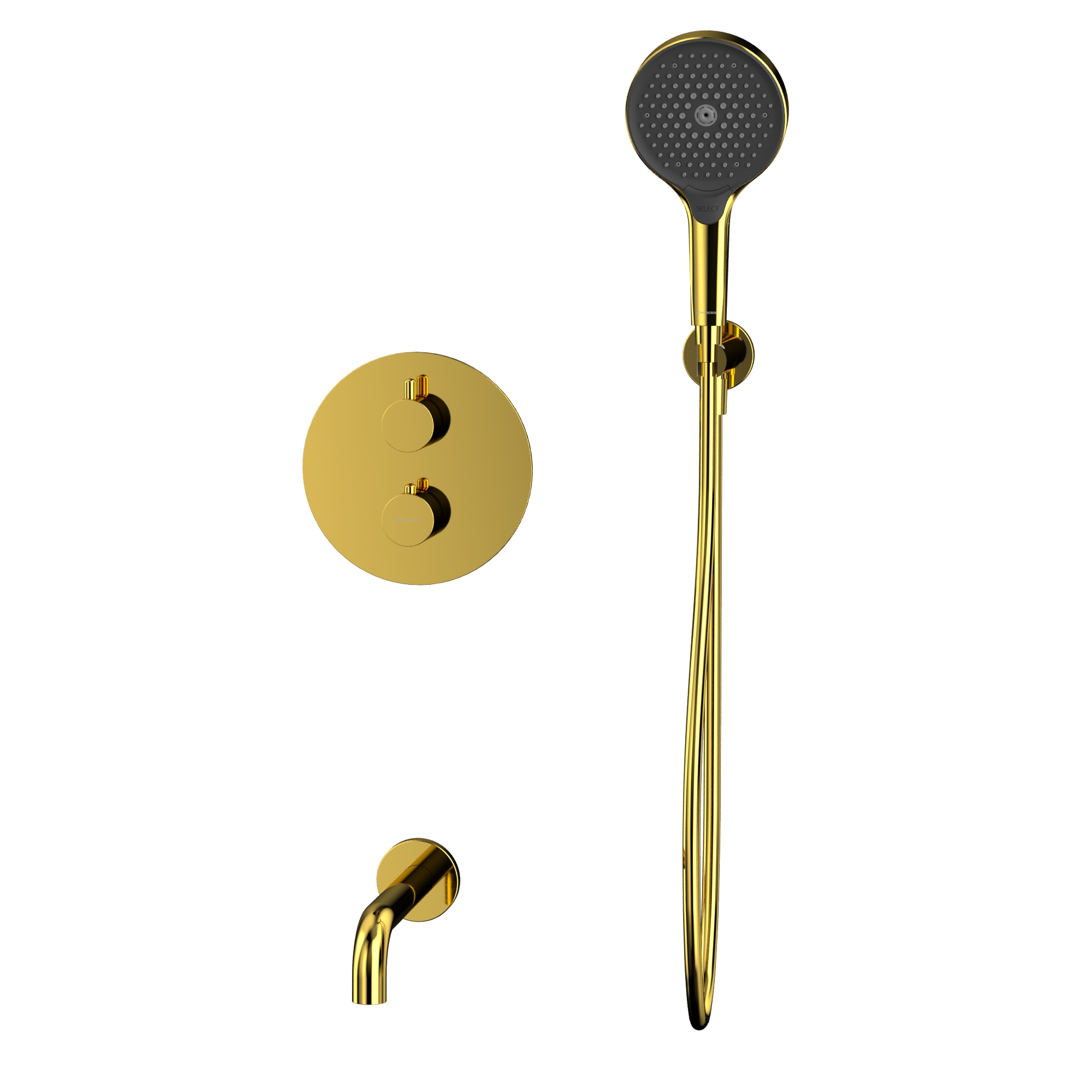 Душевой комплект для ванны скрытого монтажа Whitecross серия Y YSET10TOPGL (золотой PVD), с термостатом, с изливом