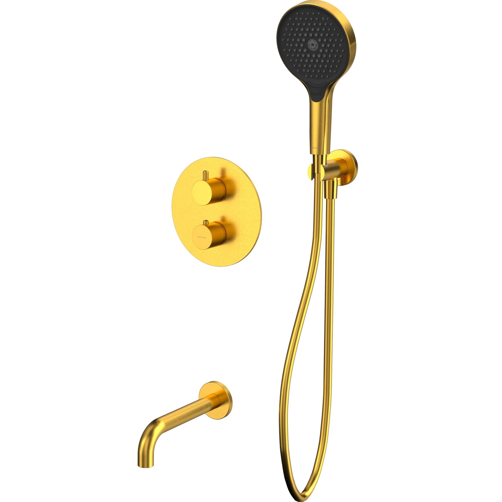 Душевой комплект для ванны скрытого монтажа Whitecross серия Y YSET10TOPGLB (золото брашированное PVD), с термостатом, с изливом