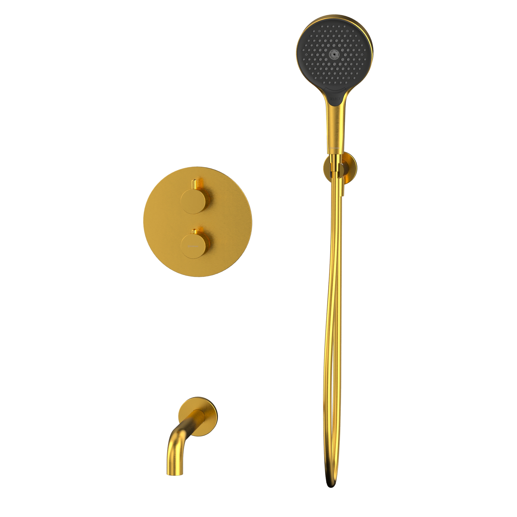 Душевой комплект для ванны скрытого монтажа Whitecross серия Y YSET10TOPGLB (золото брашированное PVD), с термостатом, с изливом
