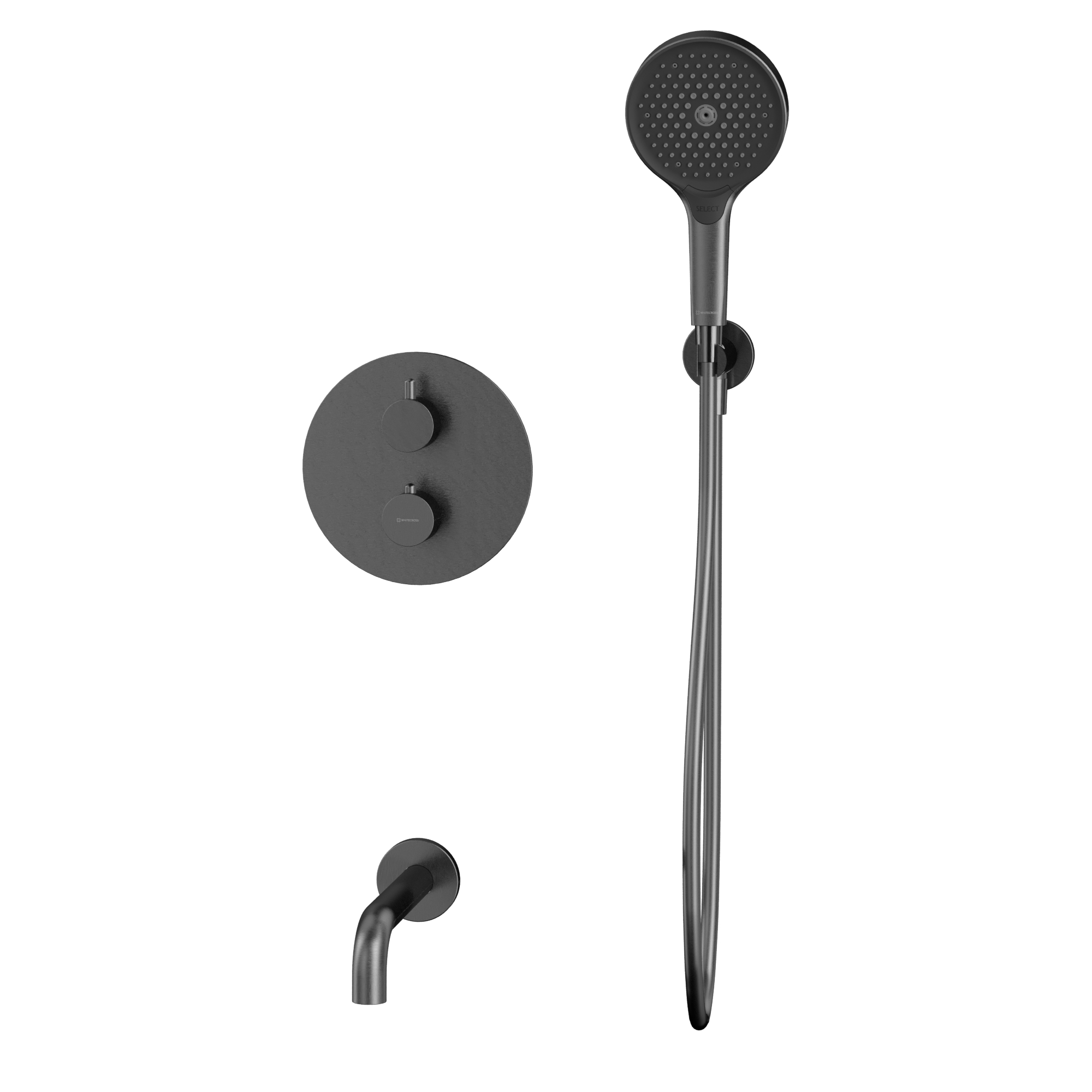 Душевой комплект для ванны скрытого монтажа Whitecross серия Y YSET10TOPGM (оружейный металл PVD), с термостатом, с изливом
