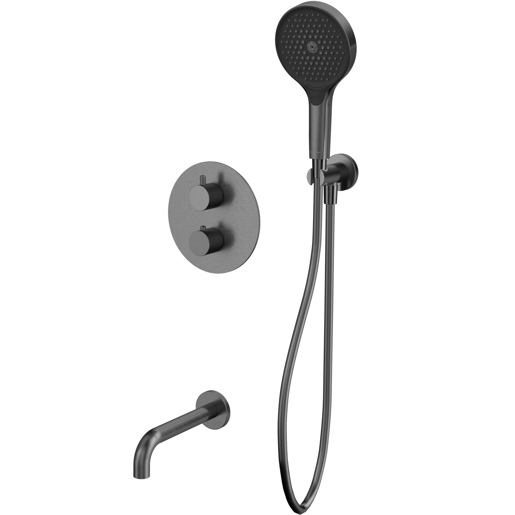 Душевой комплект для ванны скрытого монтажа Whitecross серия Y YSET10TOPGM (оружейный металл PVD), с термостатом, с изливом