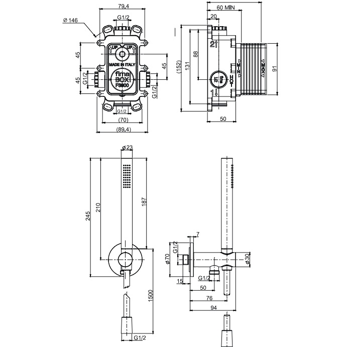 Душевой комплект с переключателем на 2 источника Fima Carlo Frattini Snap F3119E2SWT3S6NNS (черный матовый)