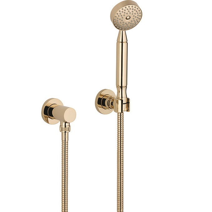 Душевой комплект с ручным душем держатель, подвод воды и шланг 150 см THG Island U5B-F30-52 (золотой)