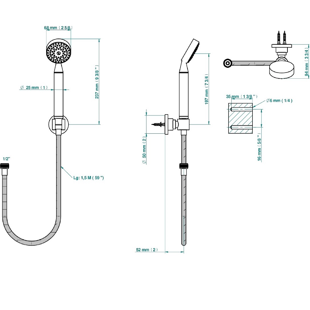 Душевой комплект с ручным душем THG Mossi cristal clair A2N-A02-52 (хром)