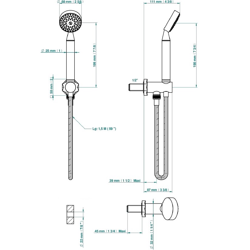 Душевой комплект с ручным душем THG Nihal Porcelaine Ivoire U2N-F30-54 (золотой)