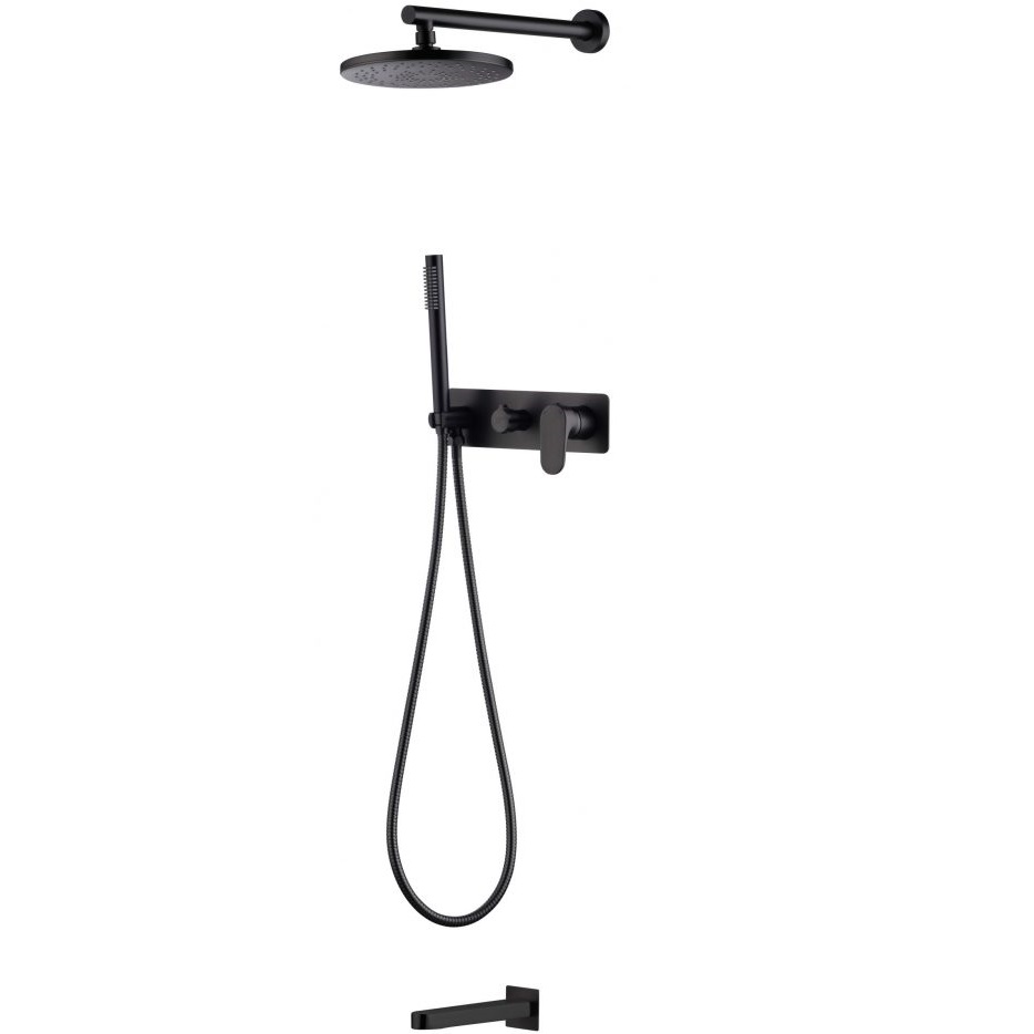 Душевой комплект скрытого монтажа 30x30 см., Boheme Spectre 454-2-B (черный матовый), с изливом