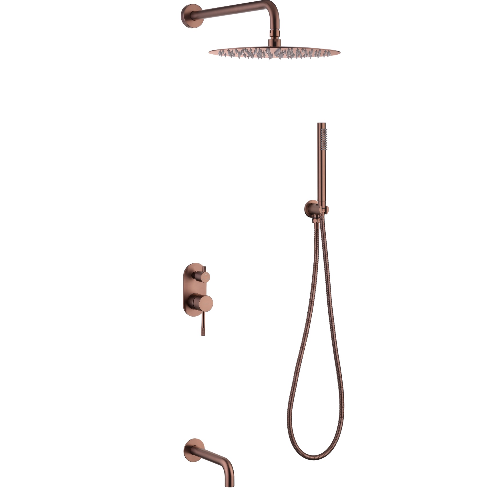 Душевой комплект скрытого монтажа 30x30 см. Boheme Uno 464-2-CB (медь брашированная), с изливом