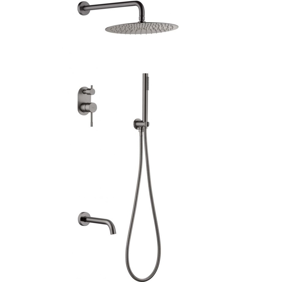 Душевой комплект скрытого монтажа 30x30 см. Boheme Uno 464-2-GM (оружейный металл), с изливом