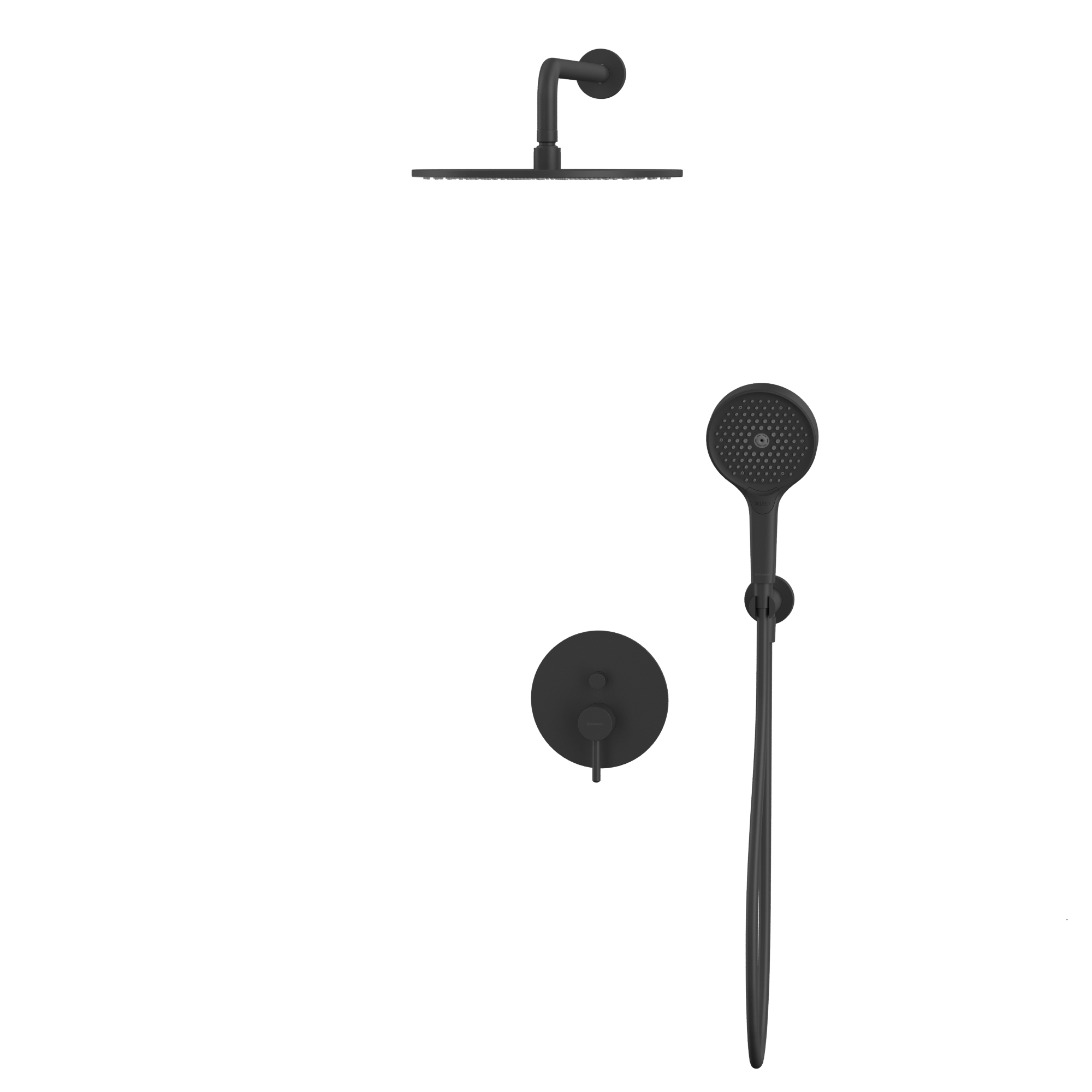 Душевой комплект скрытого монтажа 30x30см., Whitecross Серия Y YSET04TOPBL (черный матовый), без излива