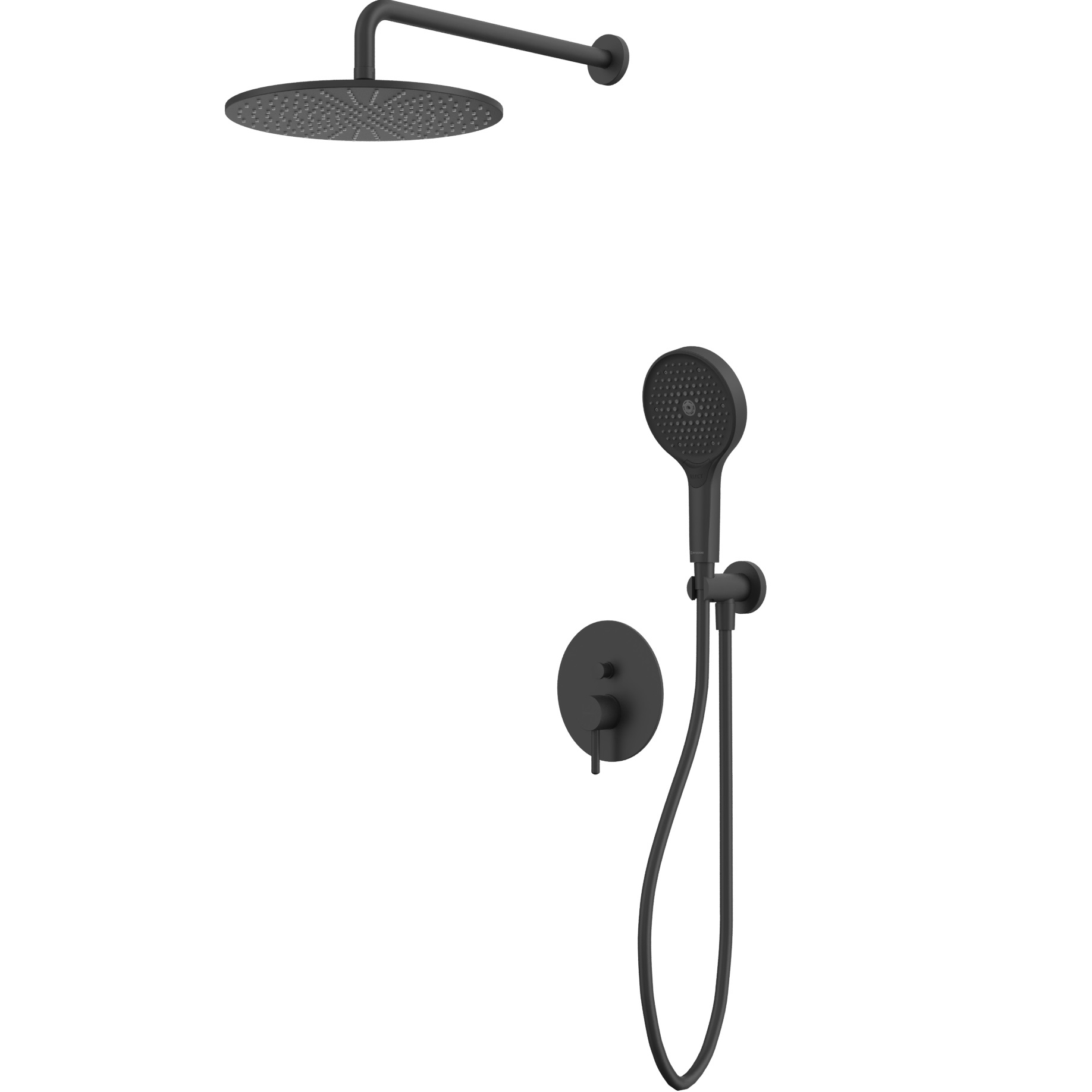 Душевой комплект скрытого монтажа 30x30см., Whitecross Серия Y YSET04TOPBL (черный матовый), без излива