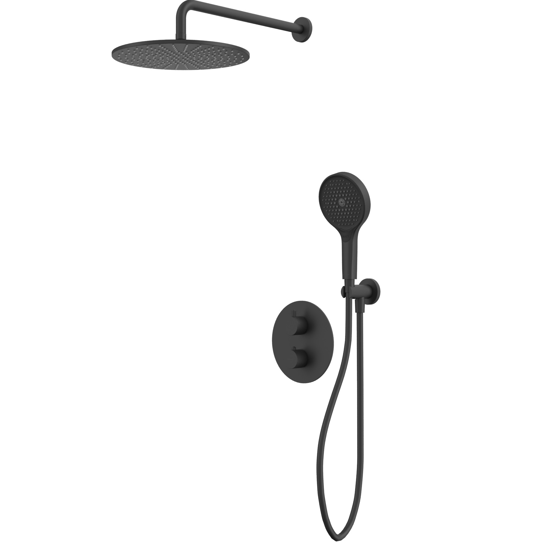 Душевой комплект скрытого монтажа 30x30см., Whitecross серия Y YSET08TOPBL (черный матовый), с термостатом, без излива