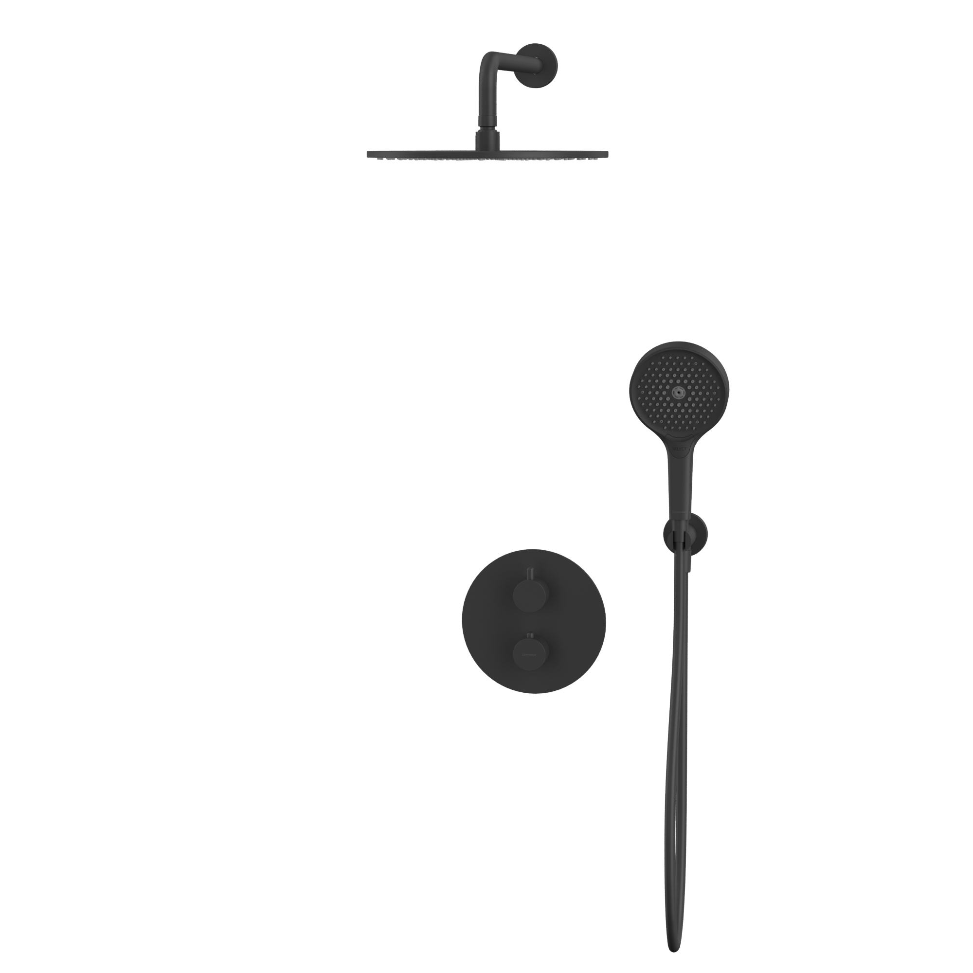 Душевой комплект скрытого монтажа 30x30см., Whitecross серия Y YSET08TOPBL (черный матовый), с термостатом, без излива