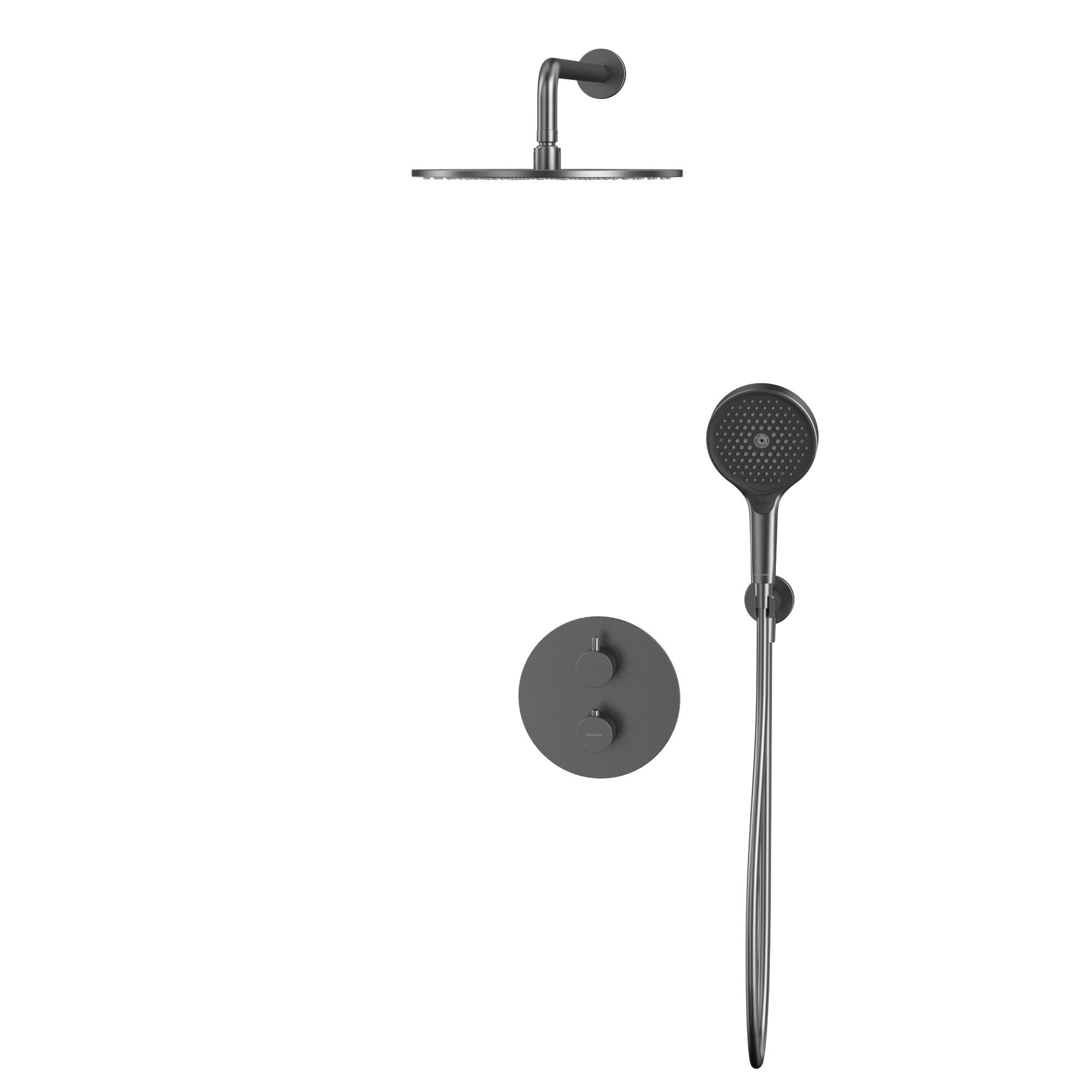 Душевой комплект скрытого монтажа 30x30см., Whitecross серия Y YSET08TOPGM (оружейный металл PVD), с термостатом, без излива