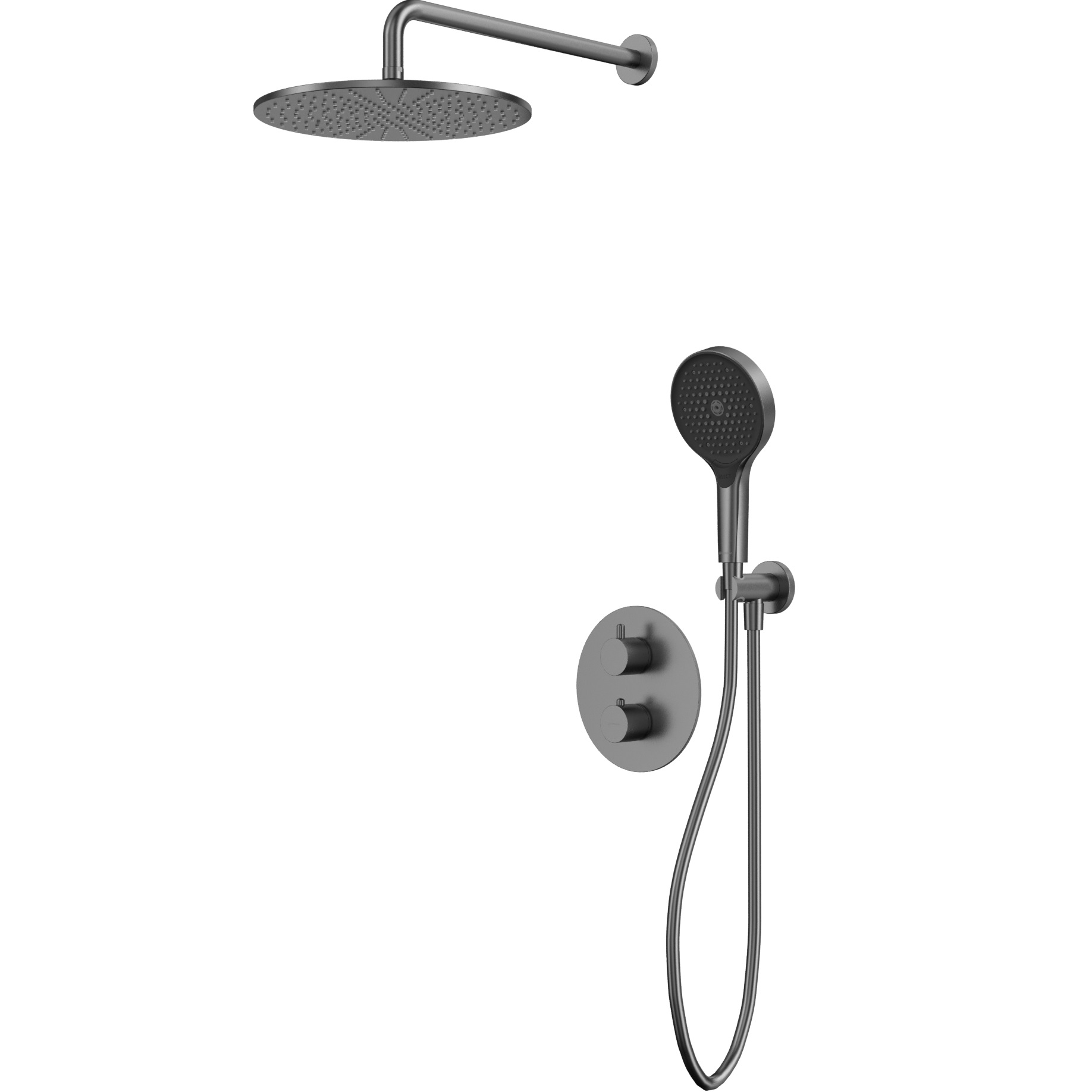 Душевой комплект скрытого монтажа 30x30см., Whitecross серия Y YSET08TOPGM (оружейный металл PVD), с термостатом, без излива